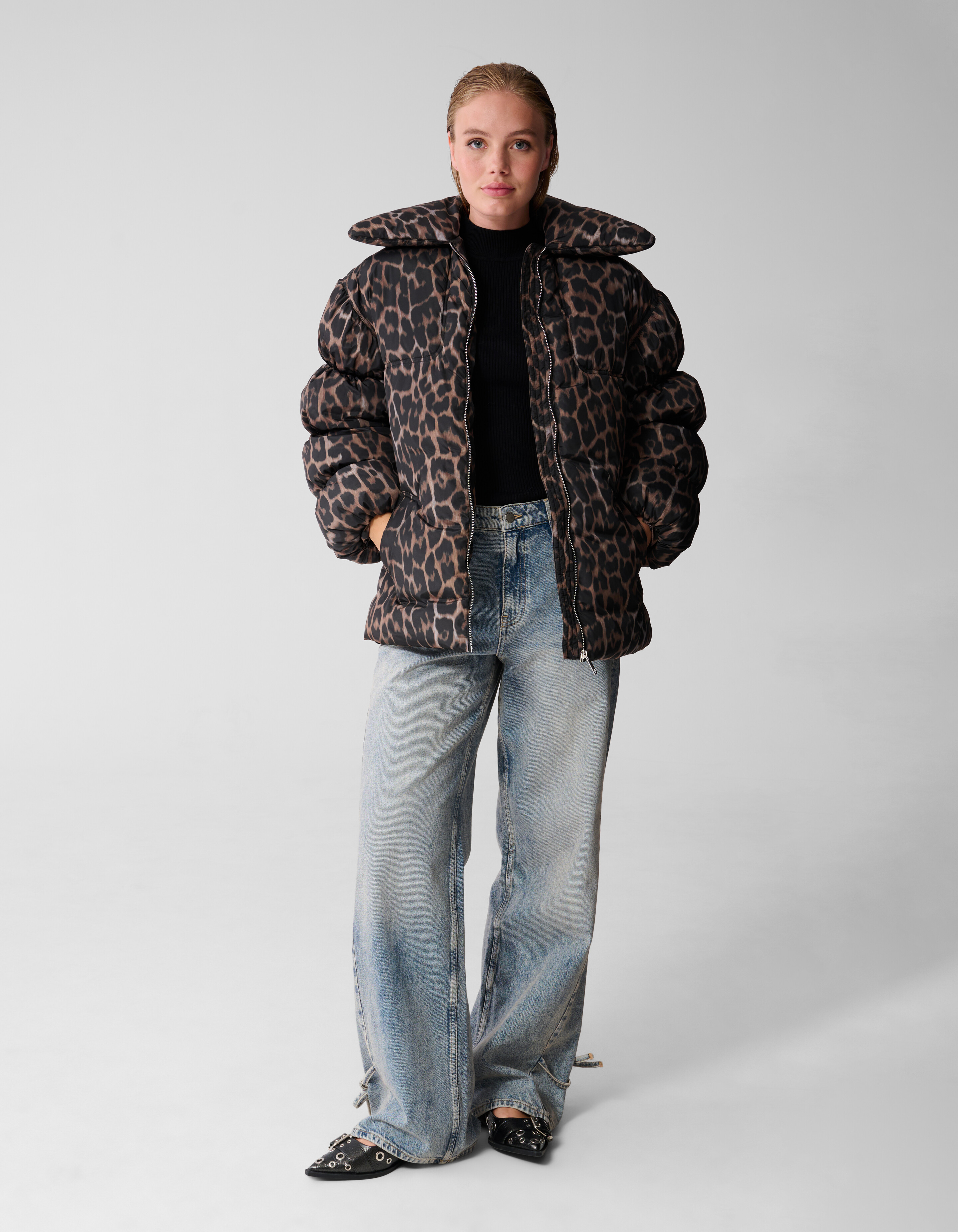 Leopard Puffer Jas Bruin SHOEBY WOMEN