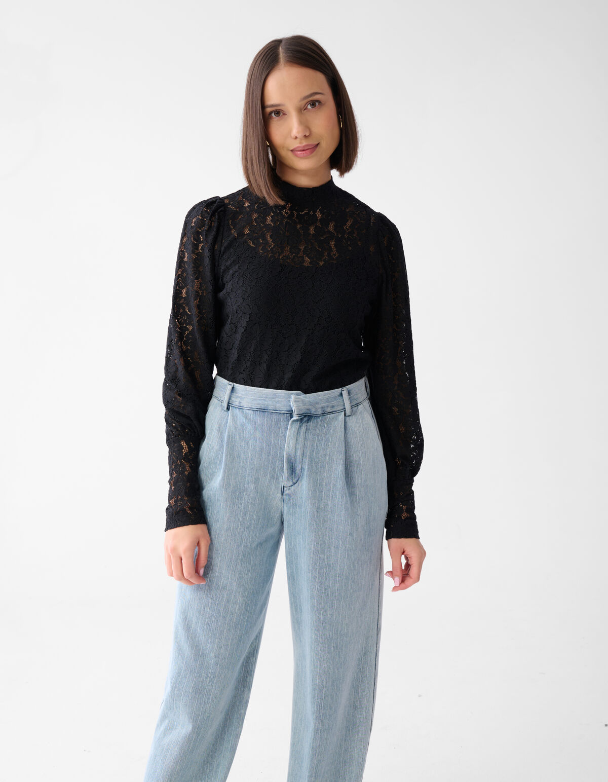 Two Tone Kanten Top Zwart SHOEBY WOMEN