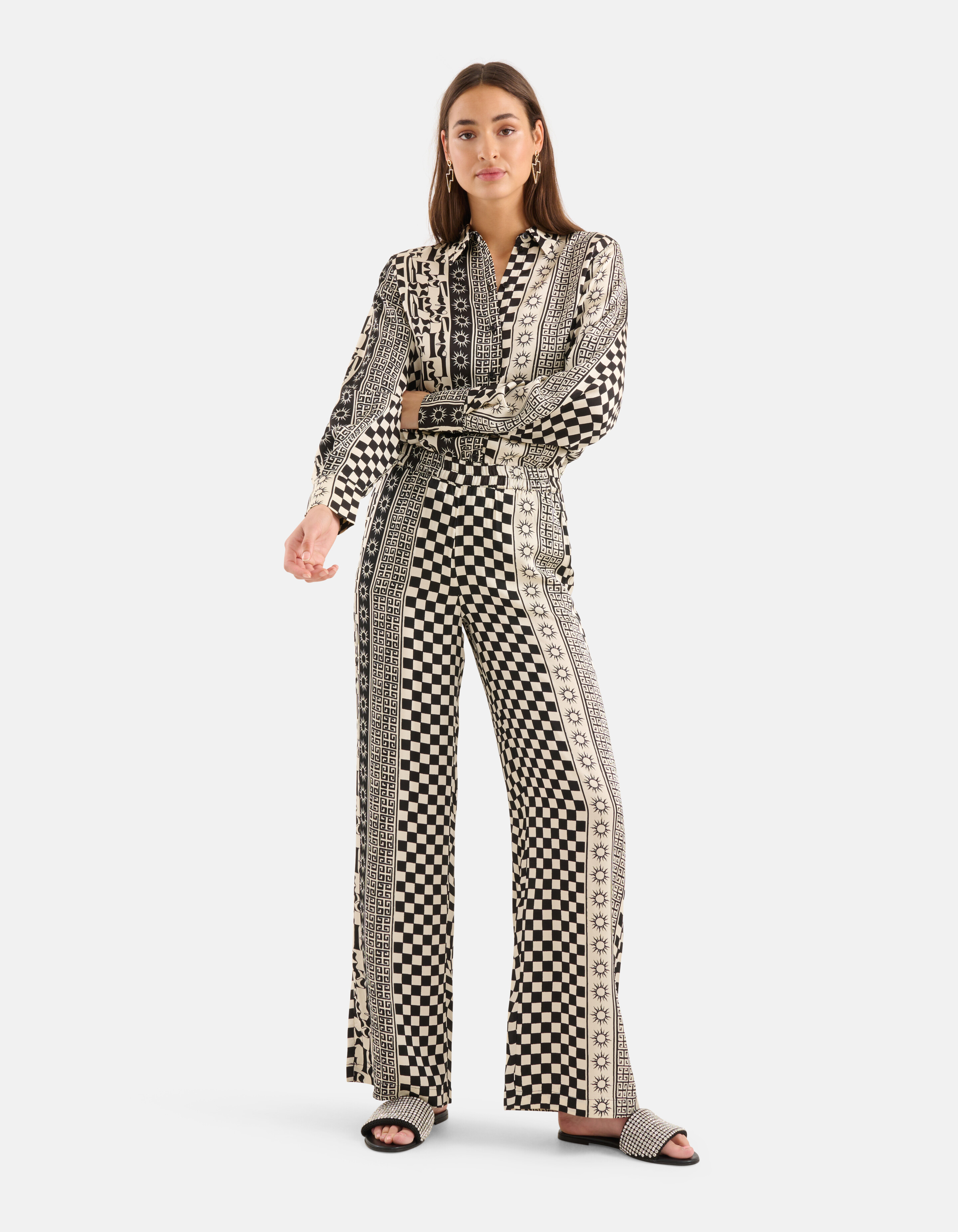 Printed Broek Zwart/Gebroken Wit SHOEBY WOMEN
