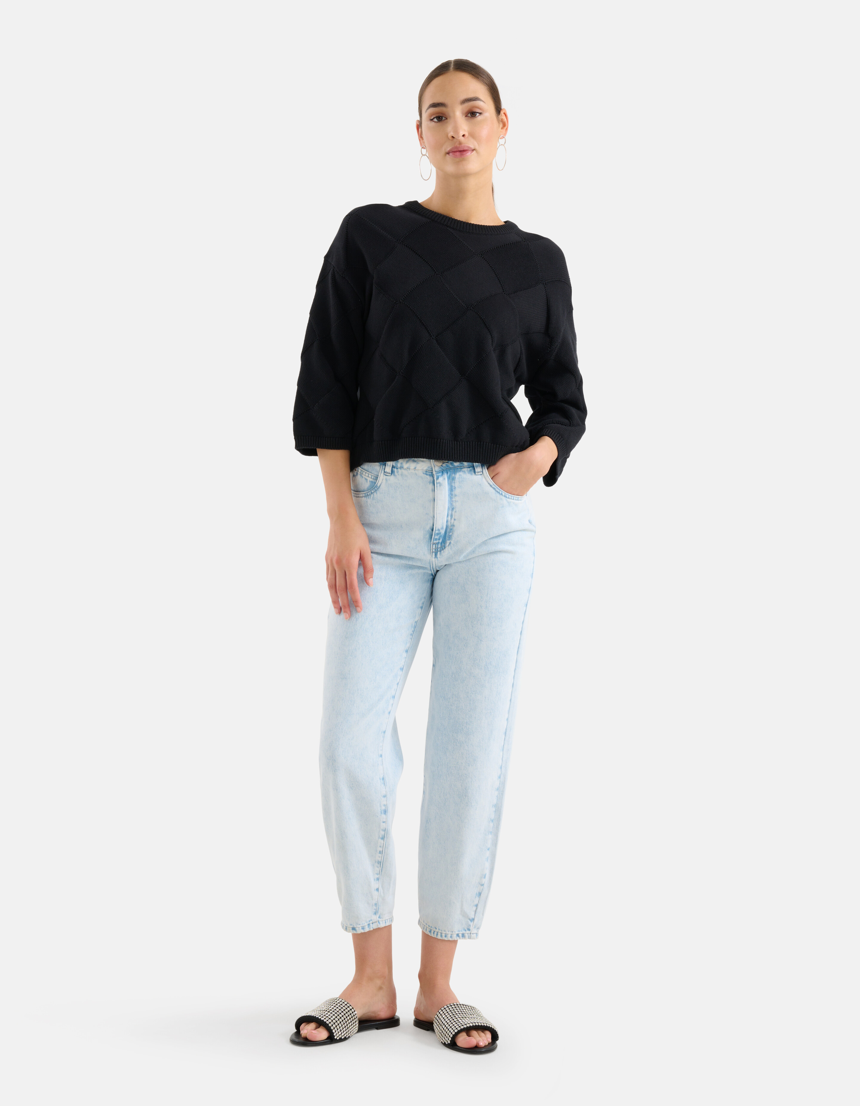 Gebreide Ruiten Trui Zwart SHOEBY WOMEN