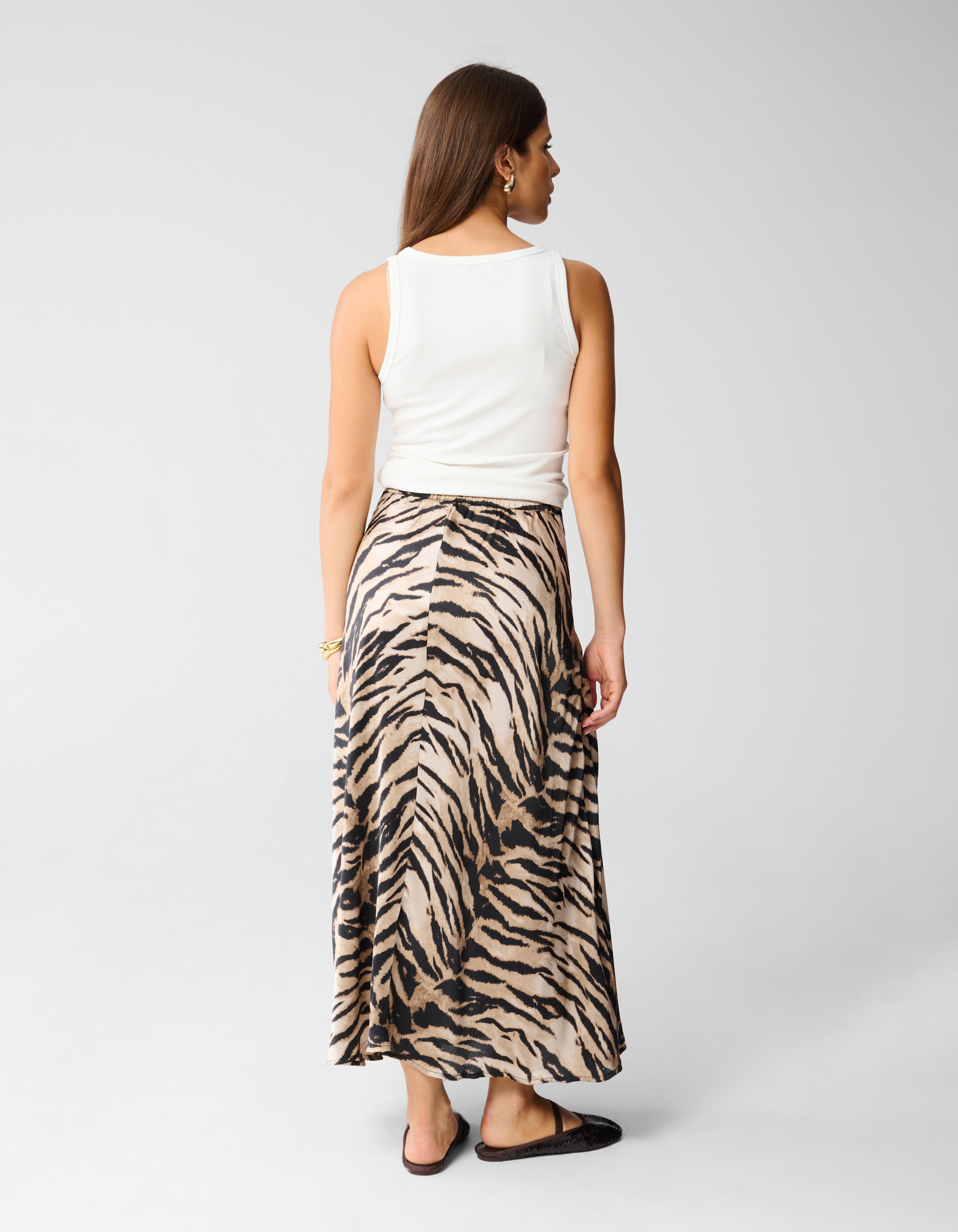 Satijnen Tijger Maxi Rok Bruin SHOEBY WOMEN