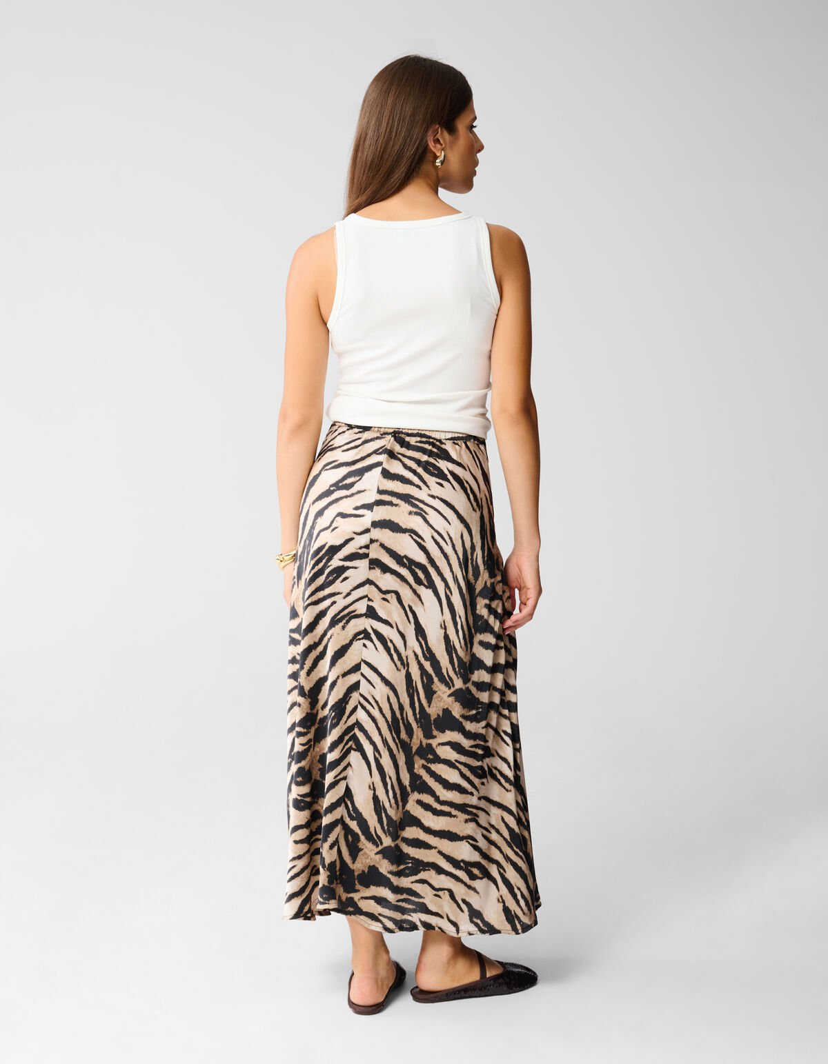 Satijnen Tijger Maxi Rok Bruin SHOEBY WOMEN