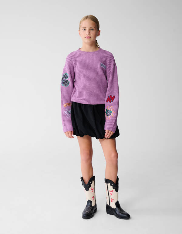 Embroidery Knit Trui Paars SHOEBY GIRLS