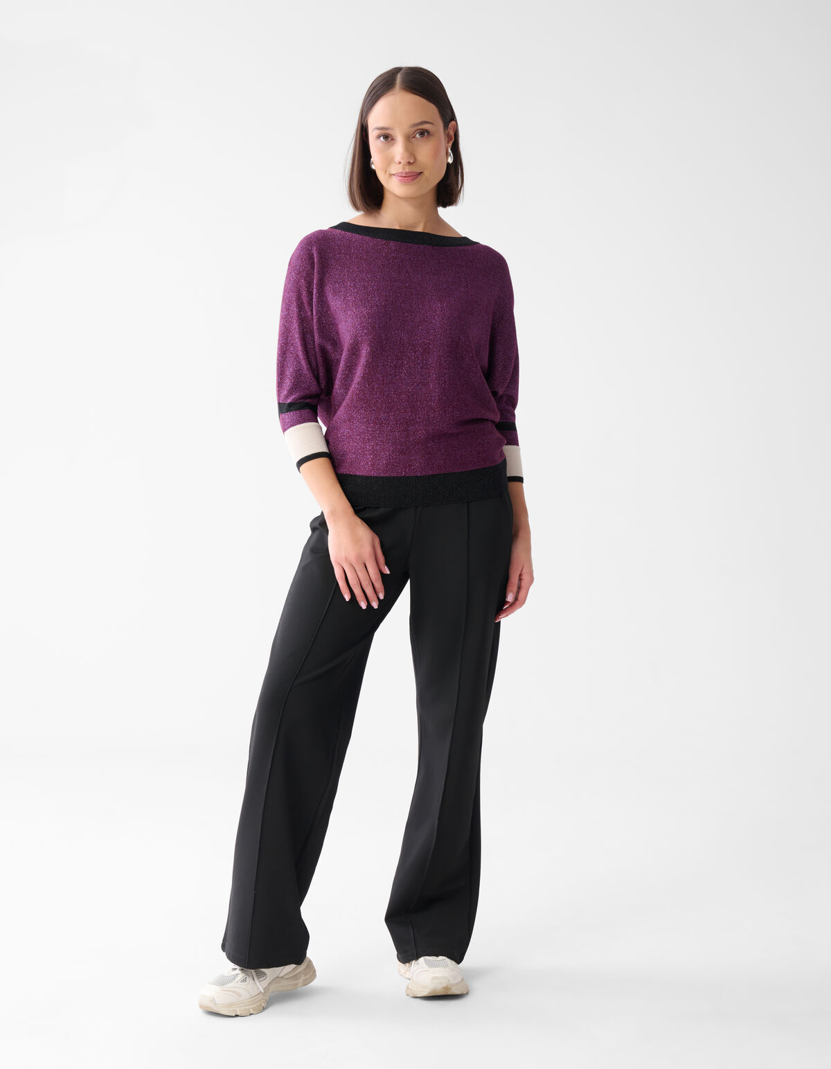 Colorblock Glitter Batwing Trui Paars SHOEBY WOMEN