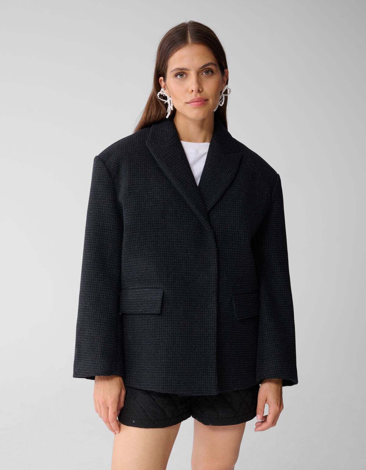 Wollen Cropped Jas Donkergrijs SHOEBY WOMEN
