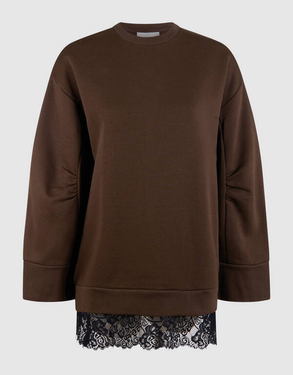 Kanten Oversized Sweater Donkerbruin SHOEBY WOMEN