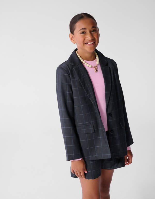 Relaxed Fit Ruiten Blazer Donkergrijs SHOEBY GIRLS