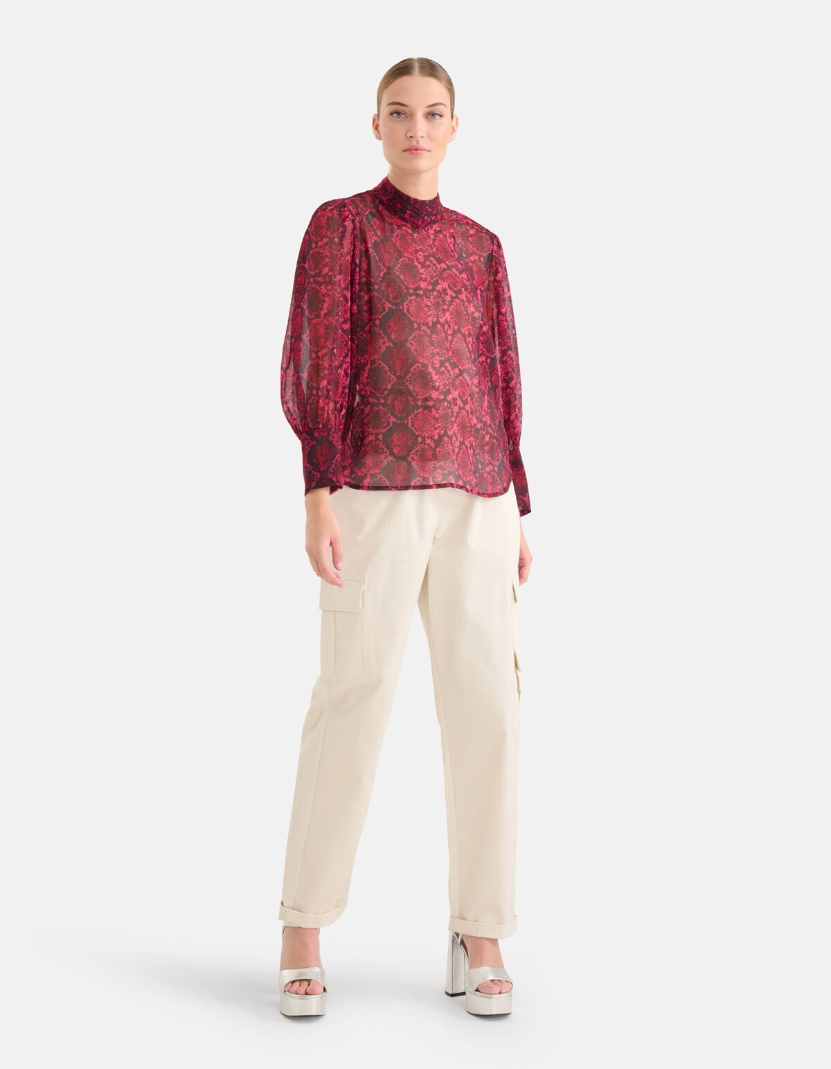 Chiffon Slangenprint Blouse Donkerroze SHOEBY WOMEN