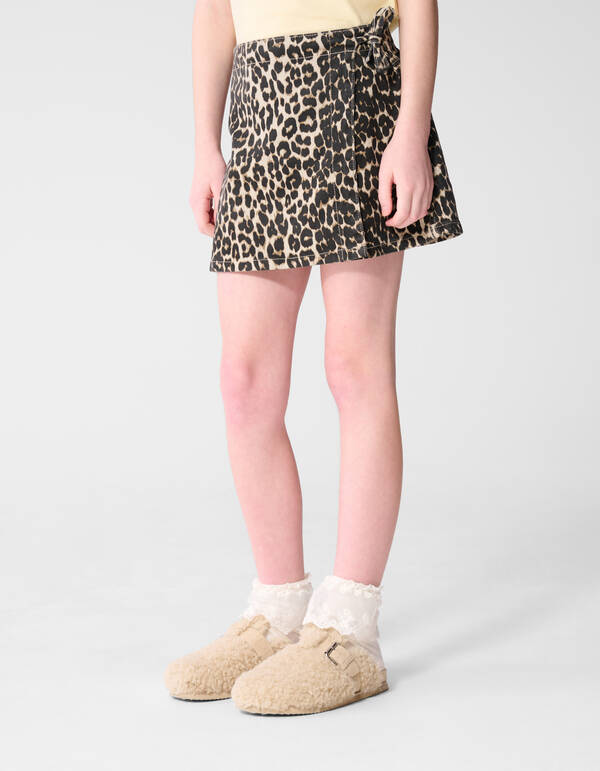 Denim Leopard Skort Bruin SHOEBY GIRLS