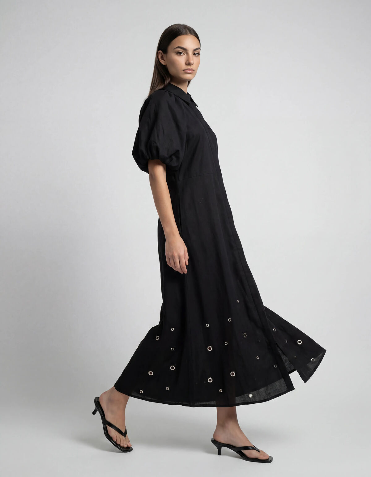 Linnen Eyelet Maxi Jurk Zwart SHOEBY WOMEN