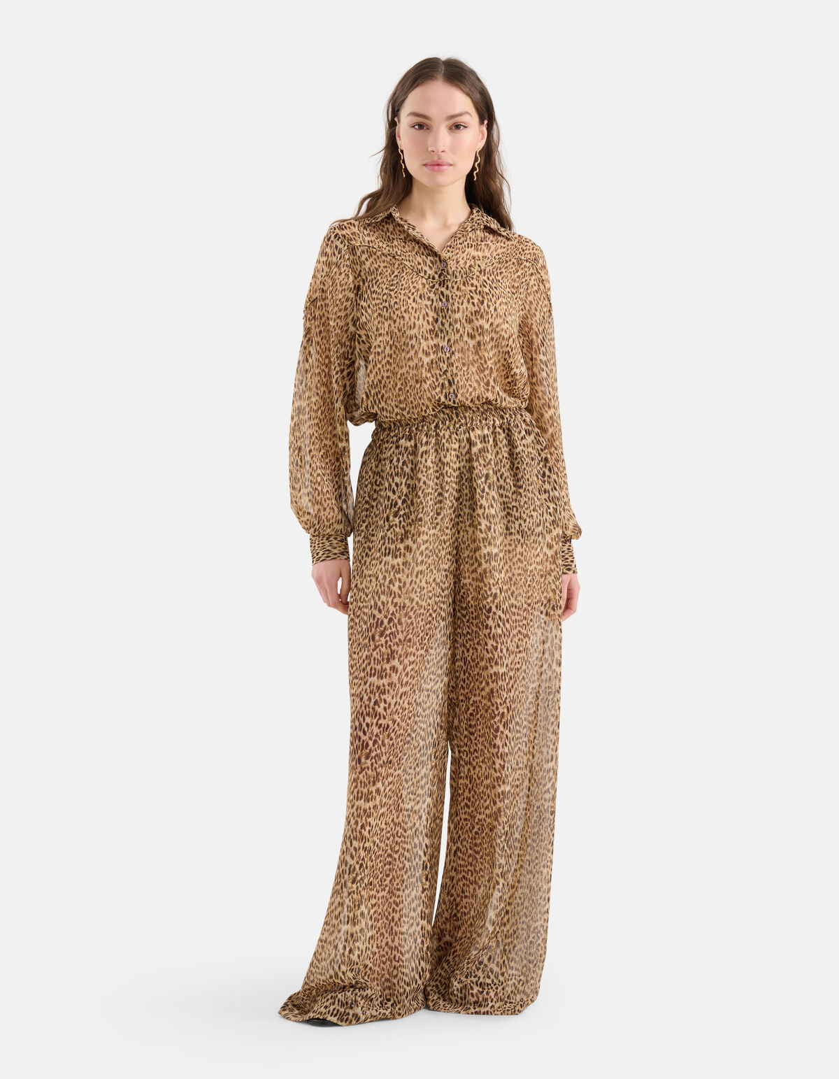 Cheetah Wide Leg Broek Bruin SHOEBY WOMEN