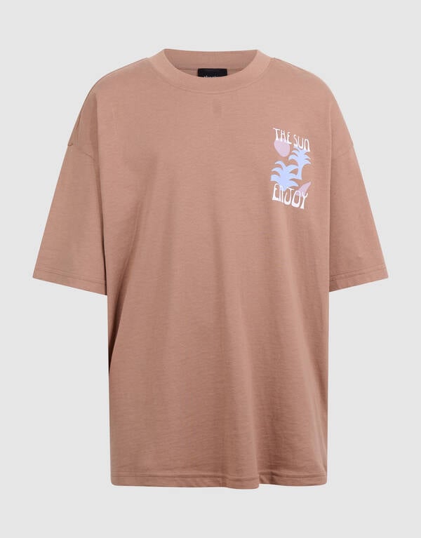 Oversized Sun Artwork T-shirt Lichtbruin SHOEBY BOYS