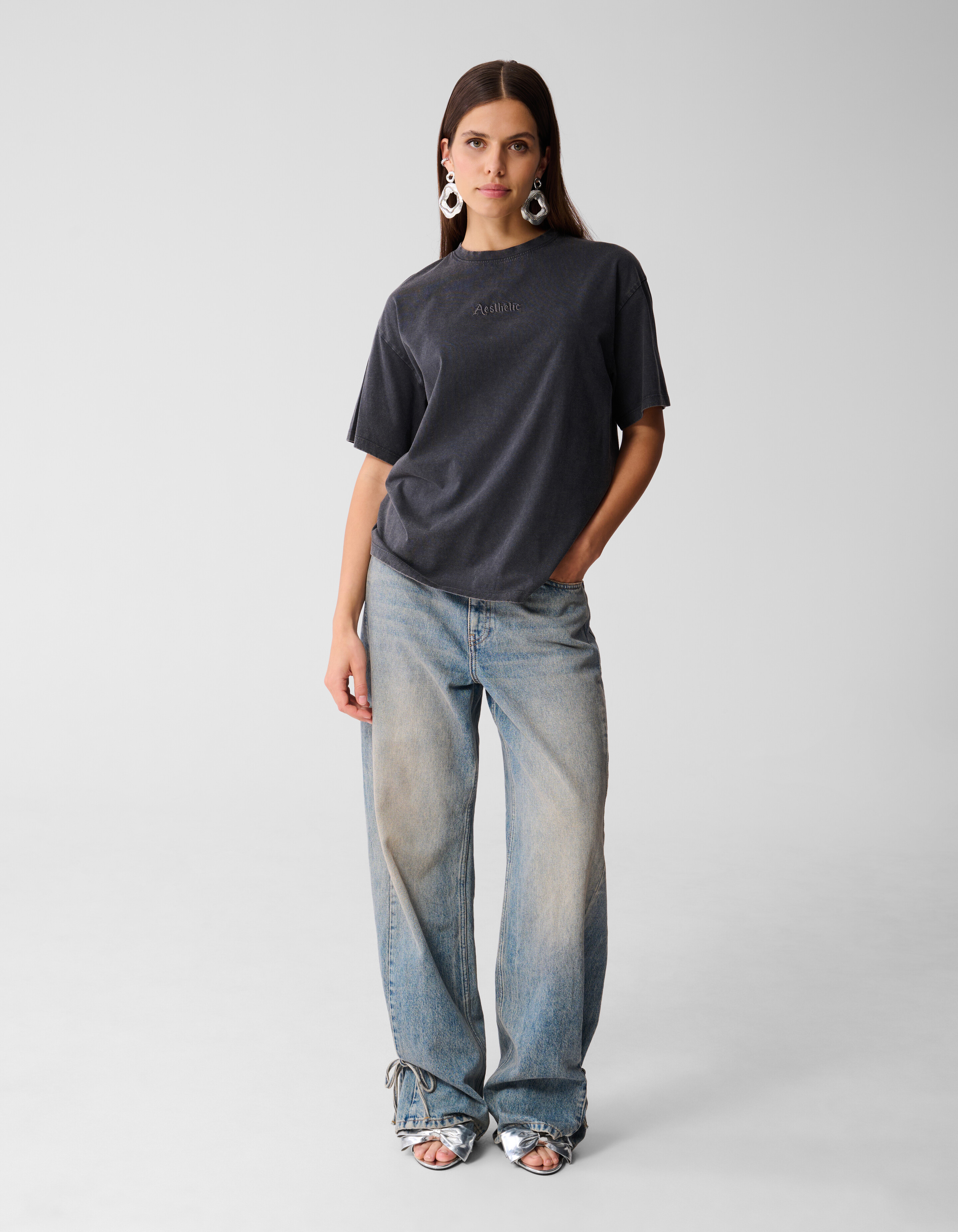 Aesthetic Washed T-shirt Donkergrijs SHOEBY WOMEN