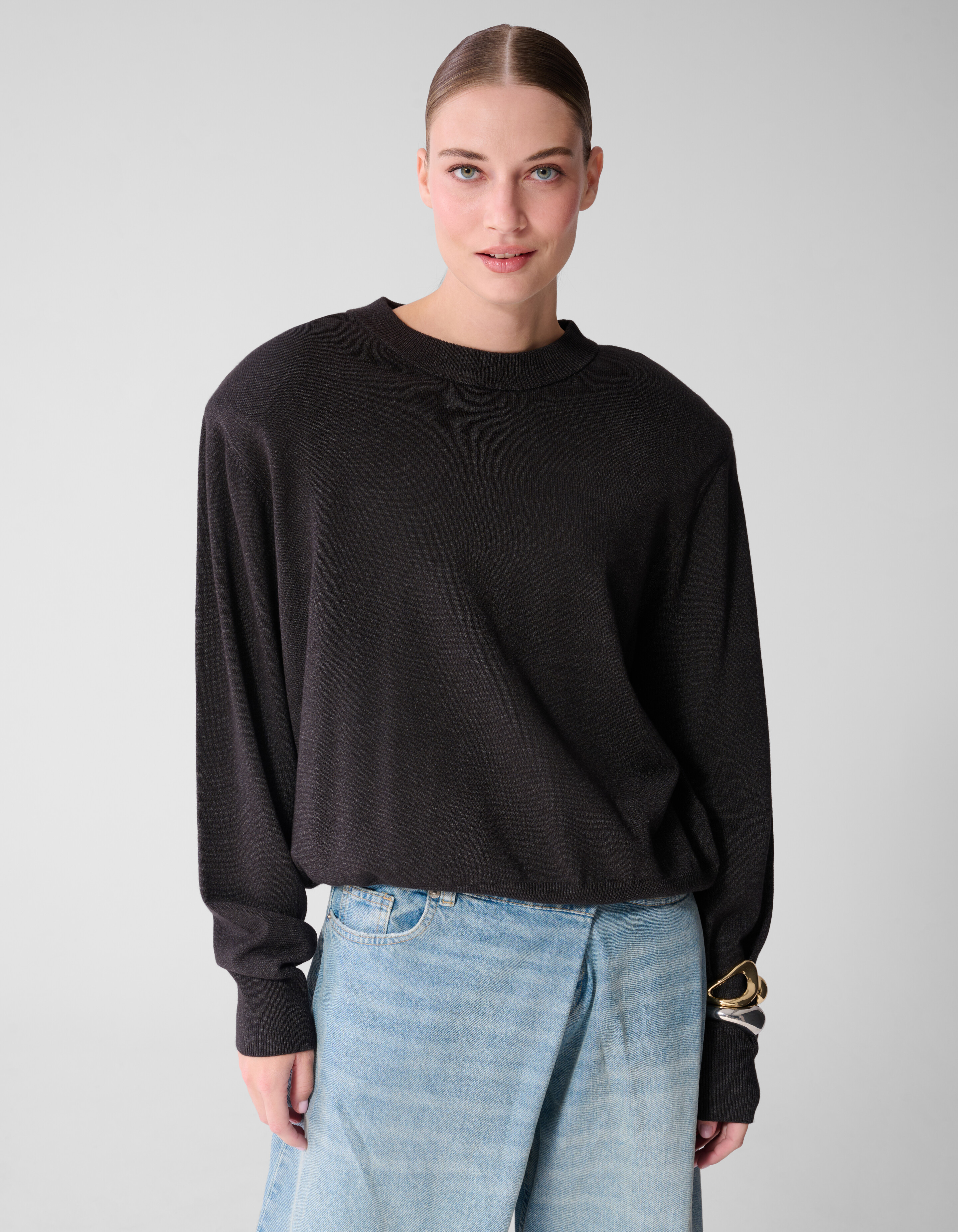 Shoulderpadded Gebreide Trui Donkergrijs SHOEBY WOMEN