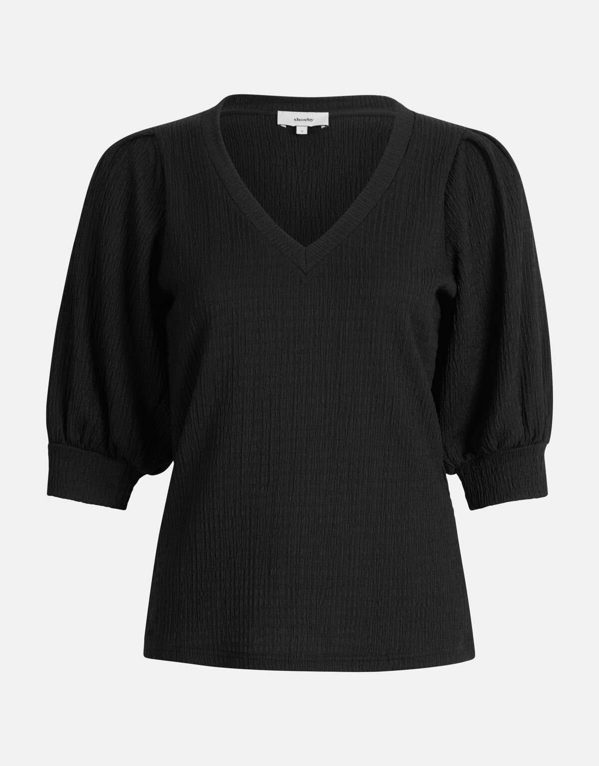 Crinkle V-hals Top Zwart SHOEBY WOMEN