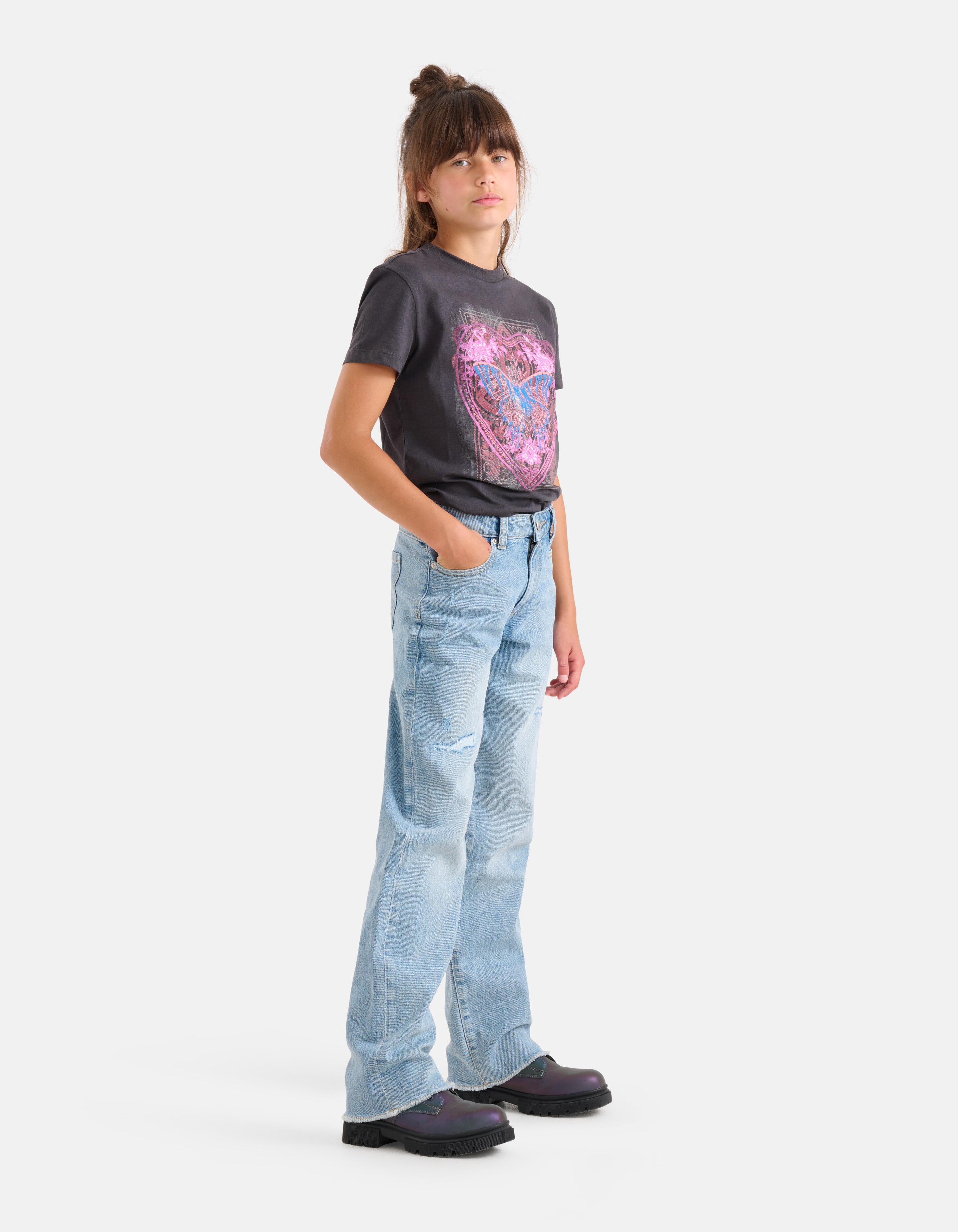 Vlinder Artwork T-shirt Donkergrijs SHOEBY GIRLS