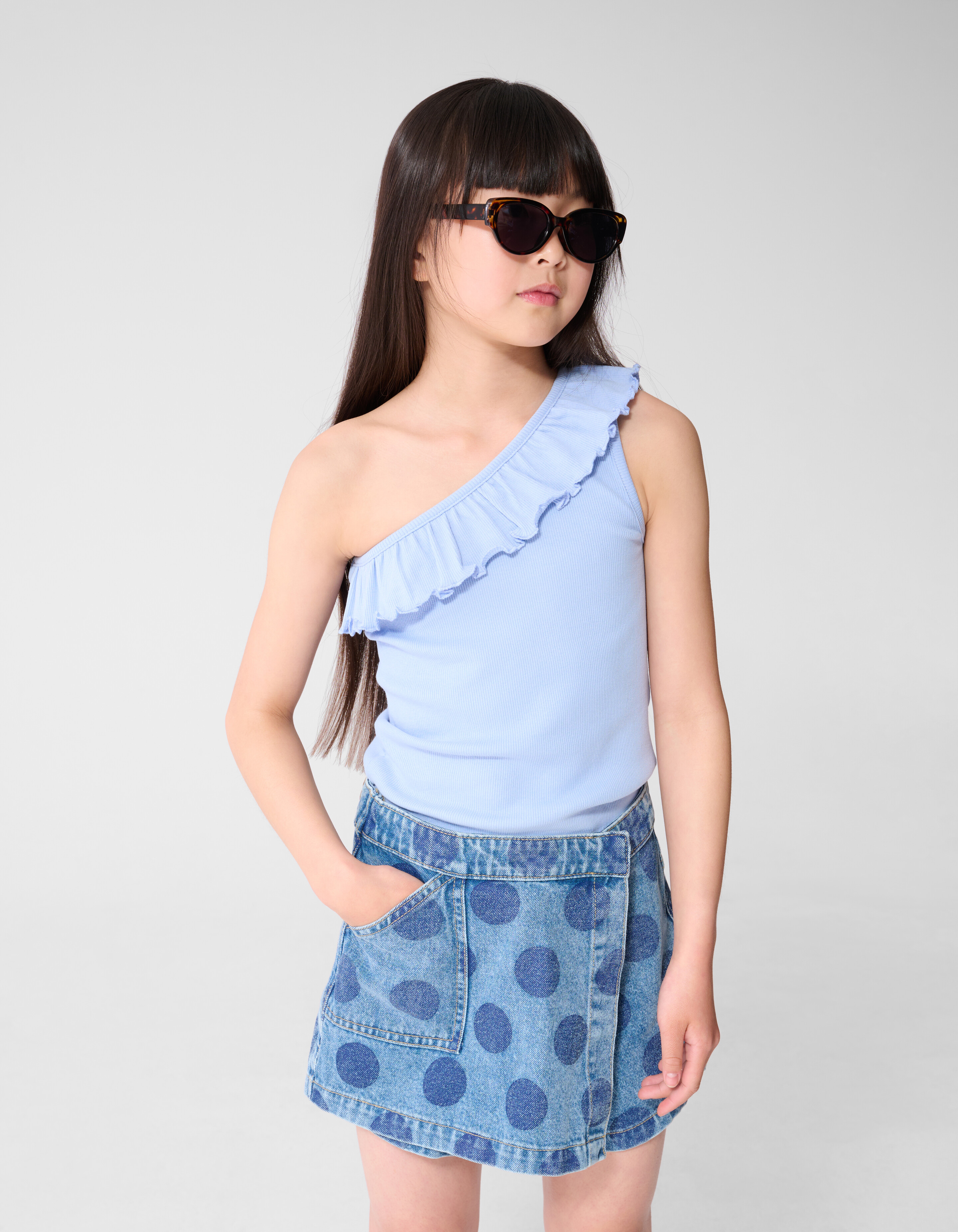 One Shoulder Rib Top Blauw SHOEBY GIRLS