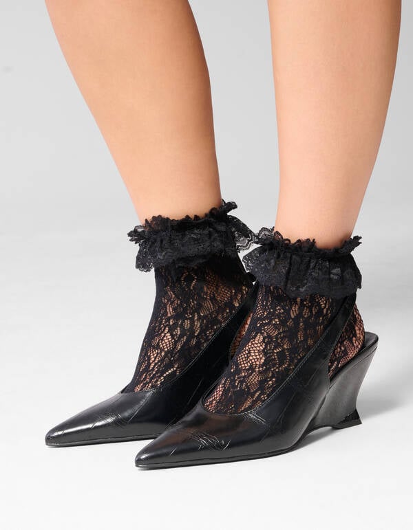 Kanten Ruffle Sokken Zwart SHOEBY ACCESSOIRES