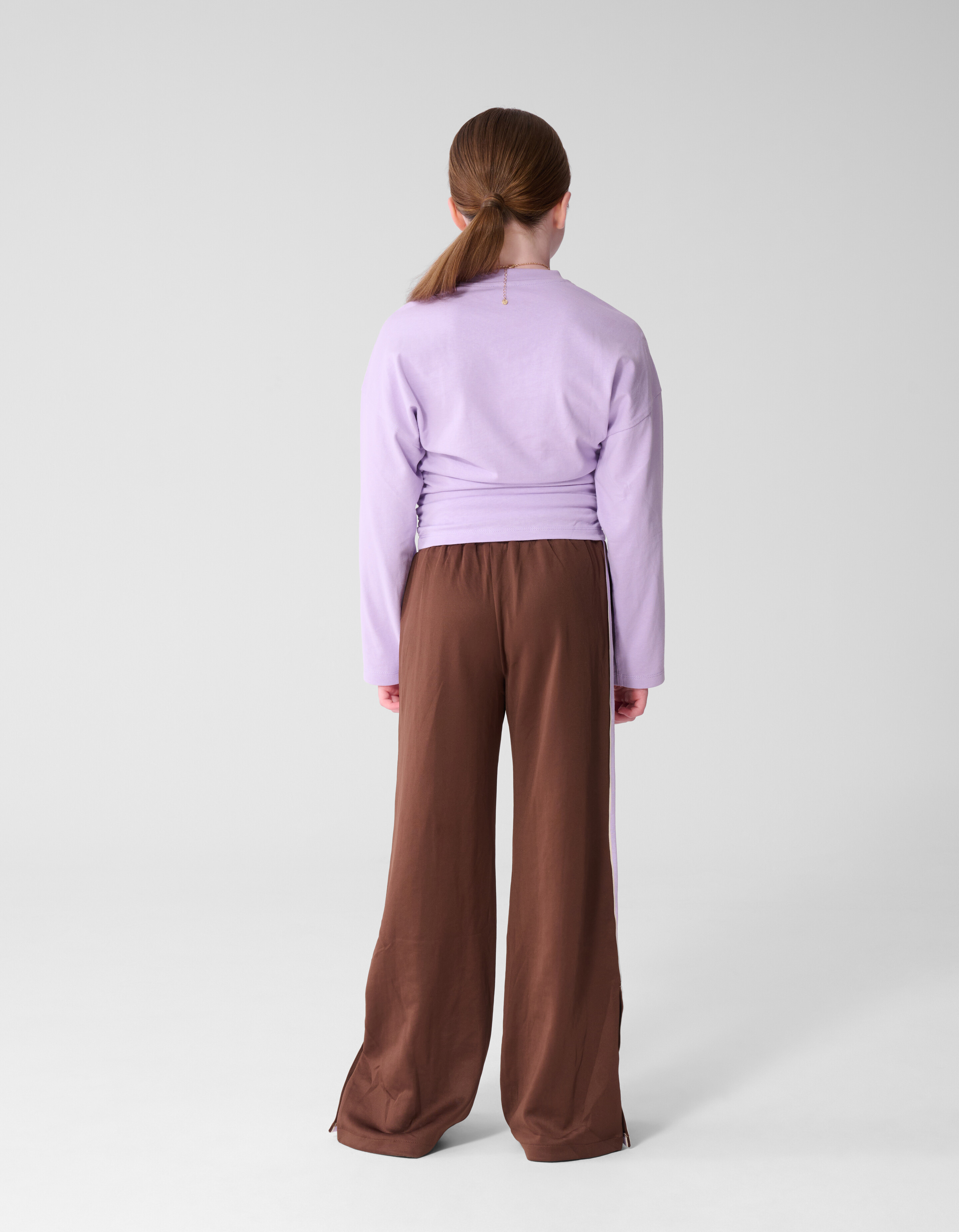Button Wide Leg Fit Broek Bruin SHOEBY GIRLS
