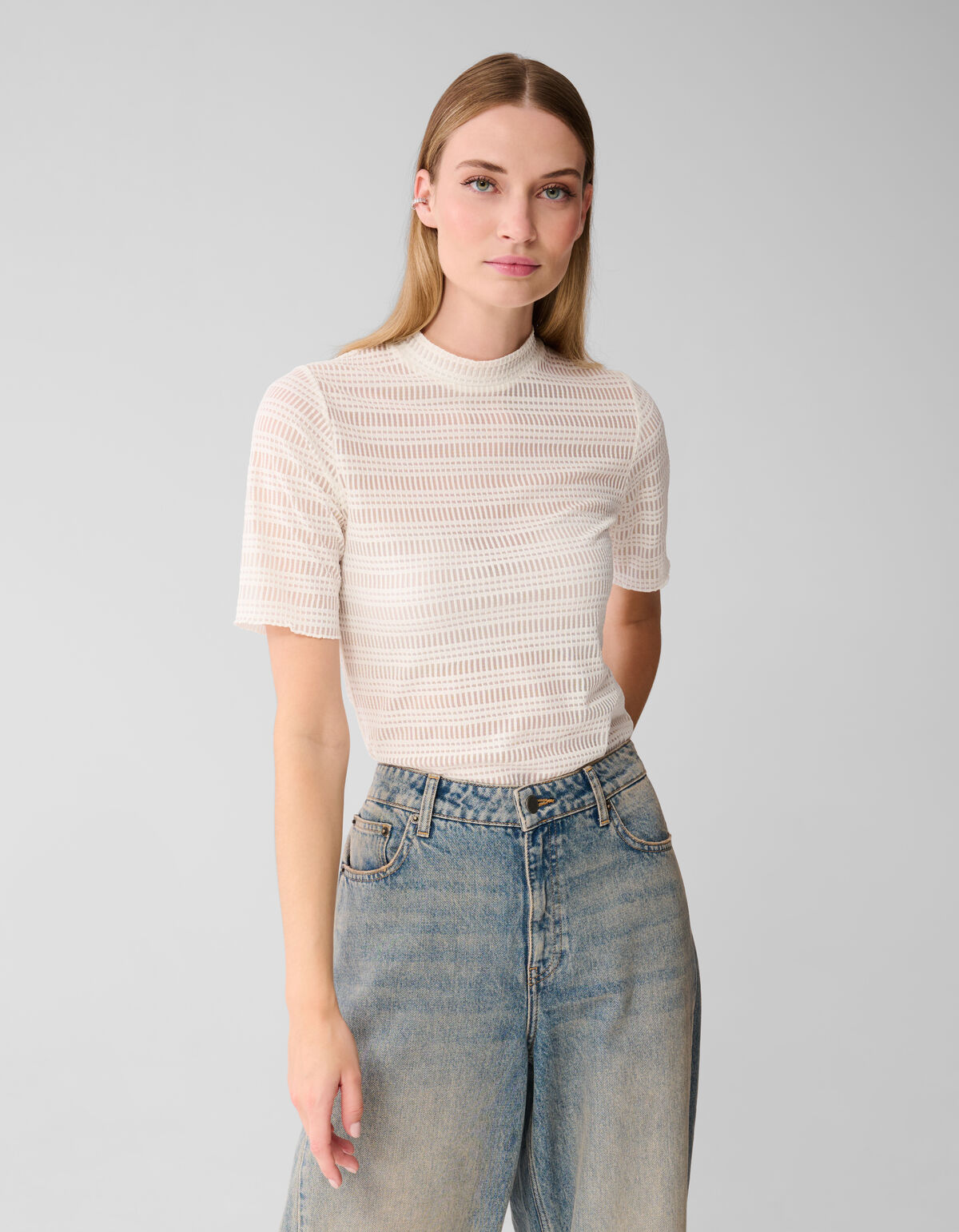 Mesh Structuur Top Gebroken Wit SHOEBY WOMEN