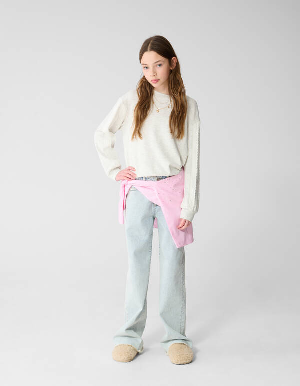 Ruffle Sweater Lichtgrijs SHOEBY GIRLS