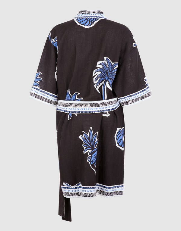 Palm Print Kimono Jurk Bruin SHOEBY WOMEN