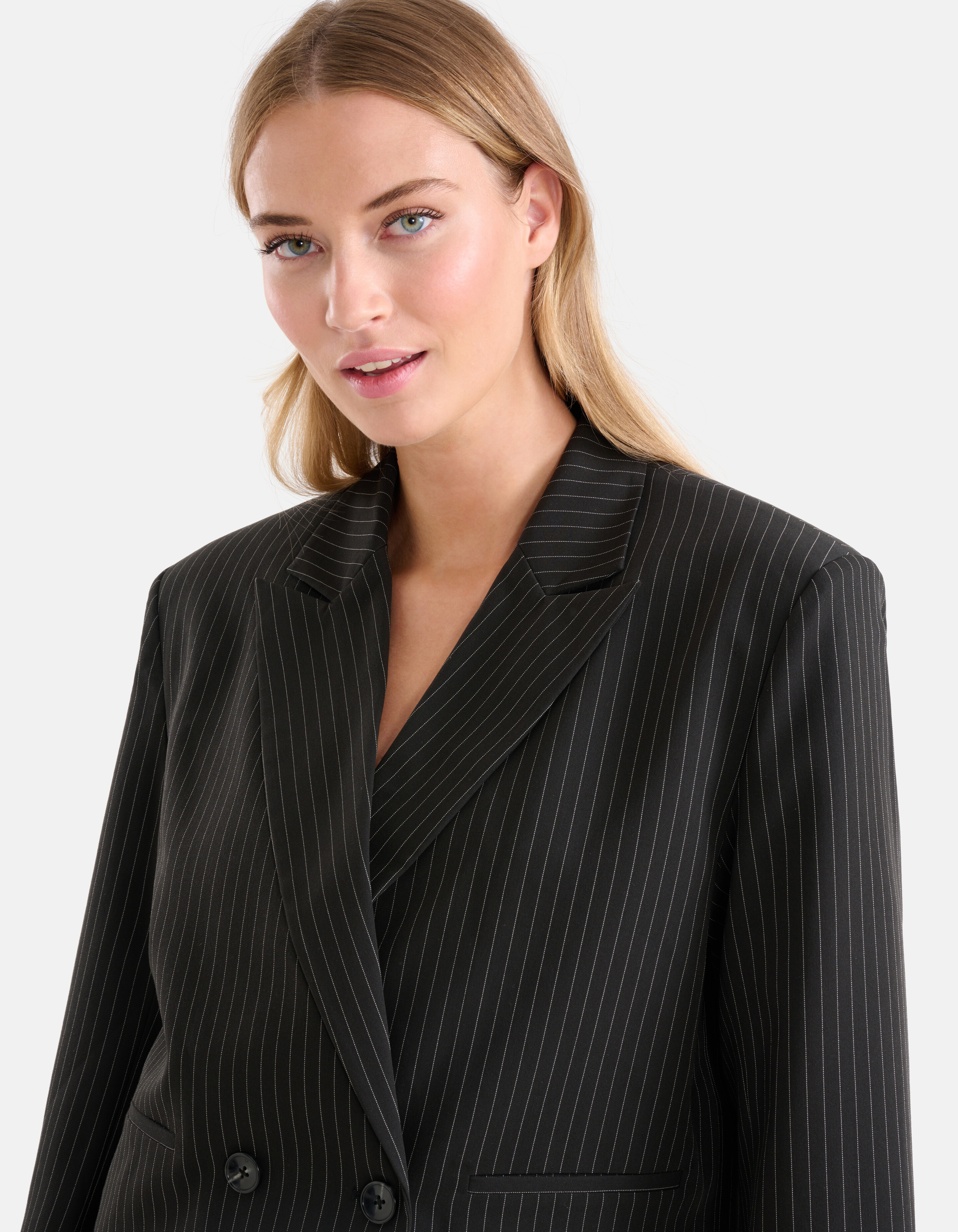 Pinstripe Cropped Blazer Zwart SHOEBY WOMEN