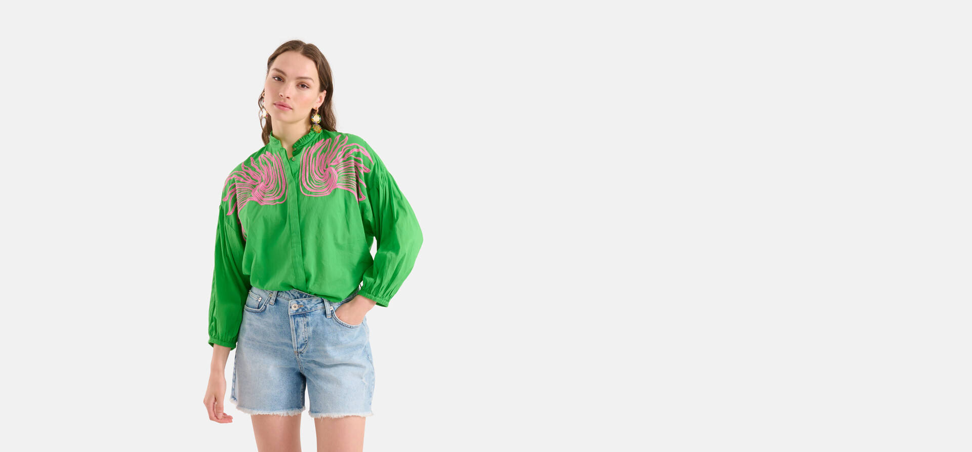 Embroidery Blouse Groen SHOEBY WOMEN