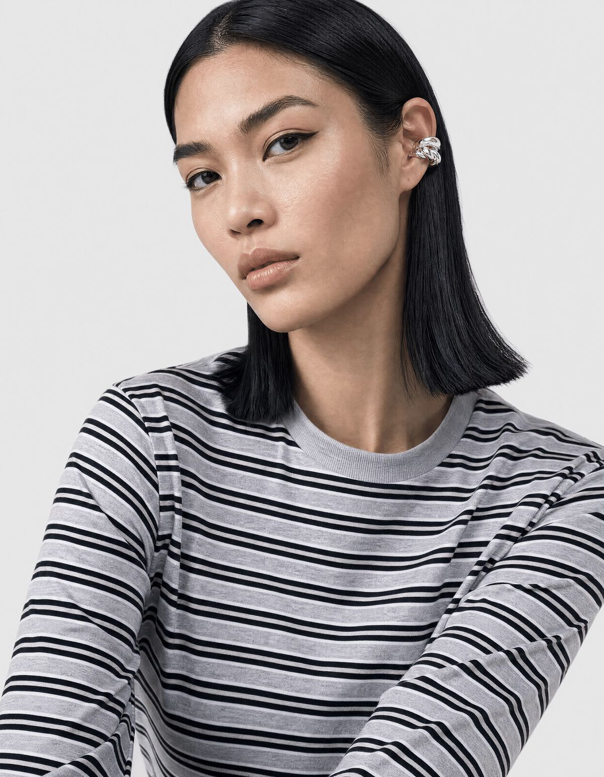 Shoulder Stripe Longsleeve Grijs/Zwart SHOEBY WOMEN