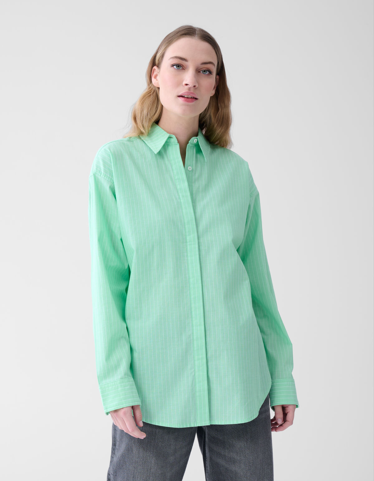 Pinstripe Poplin Blouse Lichtgroen SHOEBY WOMEN
