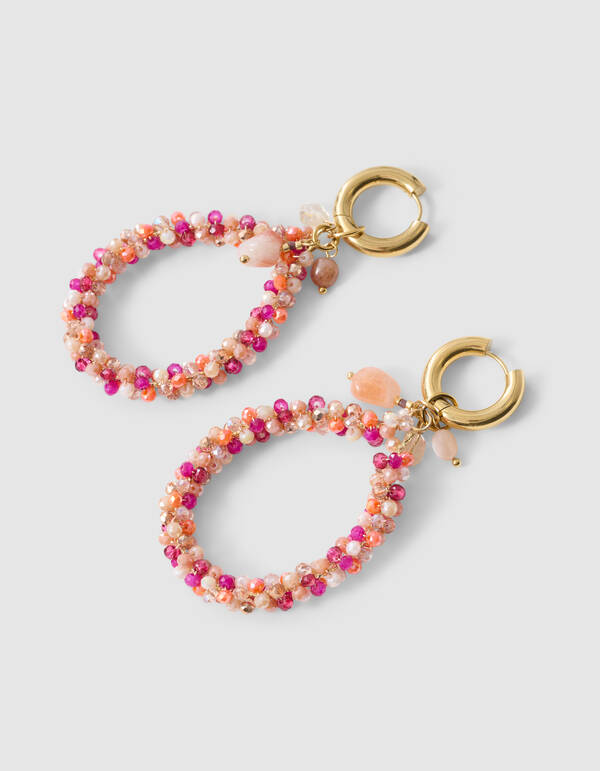 Beaded Hoop Oorbellen Donkerrood SHOEBY ACCESSOIRES