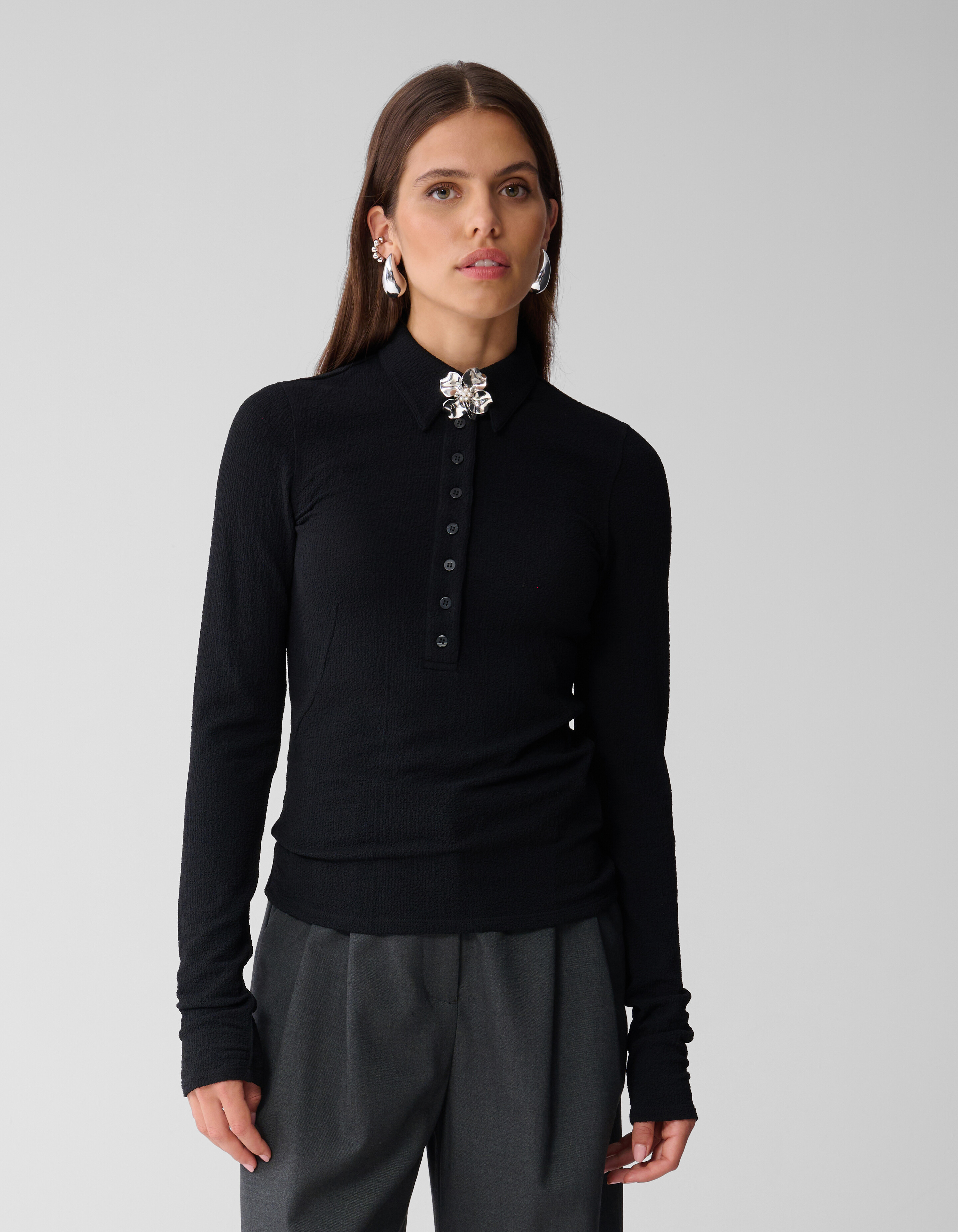 Flower Polo Top Zwart SHOEBY WOMEN