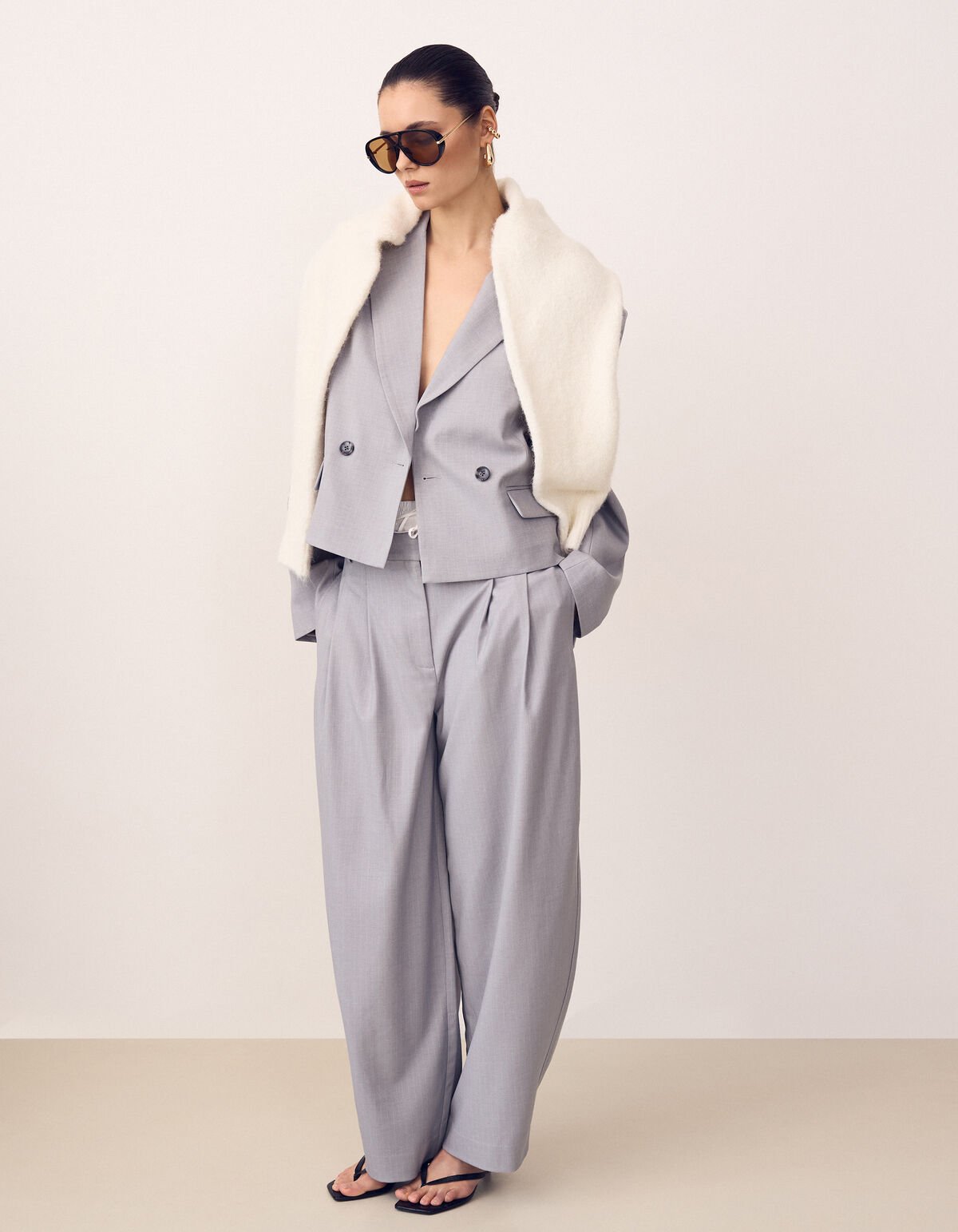 Pinstripe Barrel Fit Pantalon Lichtgrijs SHOEBY WOMEN