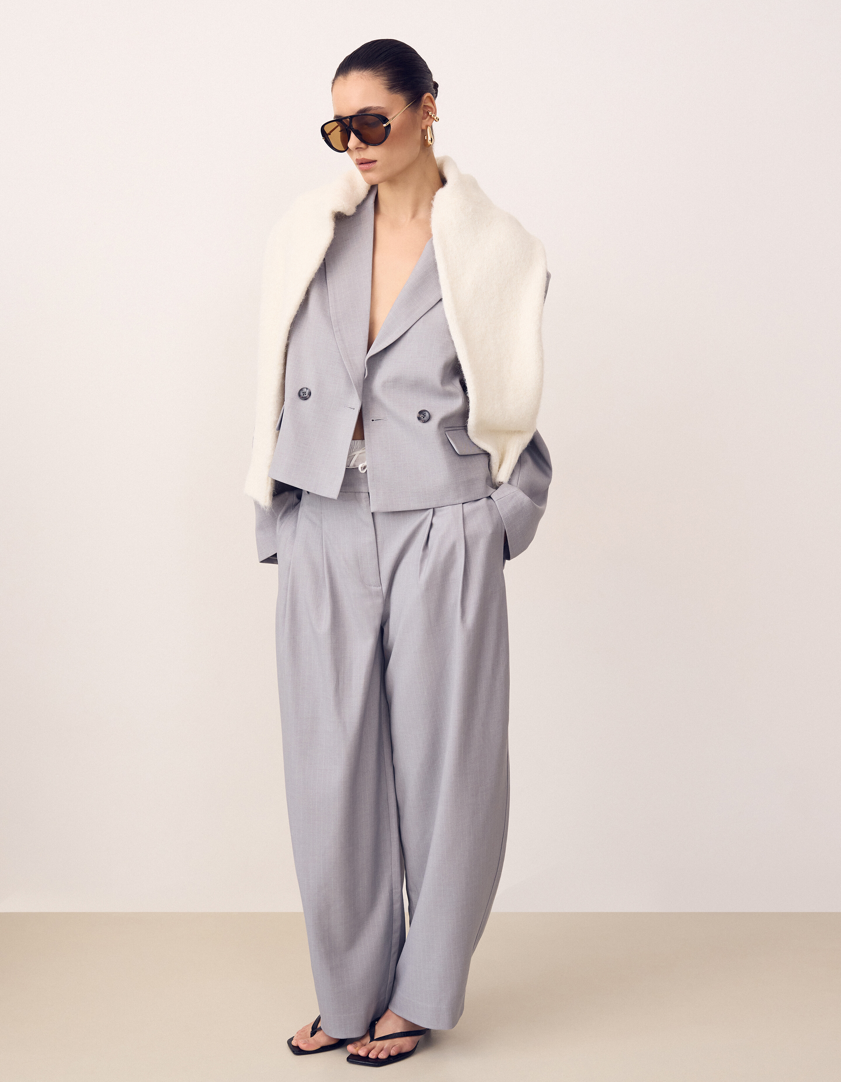 Pinstripe Barrel Fit Pantalon Lichtgrijs SHOEBY WOMEN