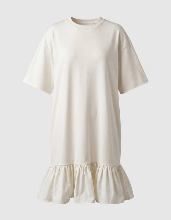 T-shirt Ruffle Mini Jurk Gebroken Wit SHOEBY WOMEN