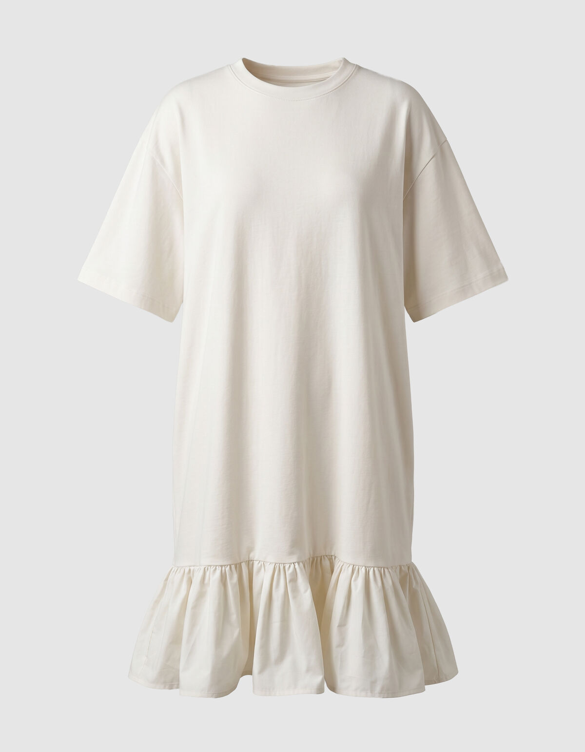 T-shirt Ruffle Mini Jurk Gebroken Wit SHOEBY WOMEN