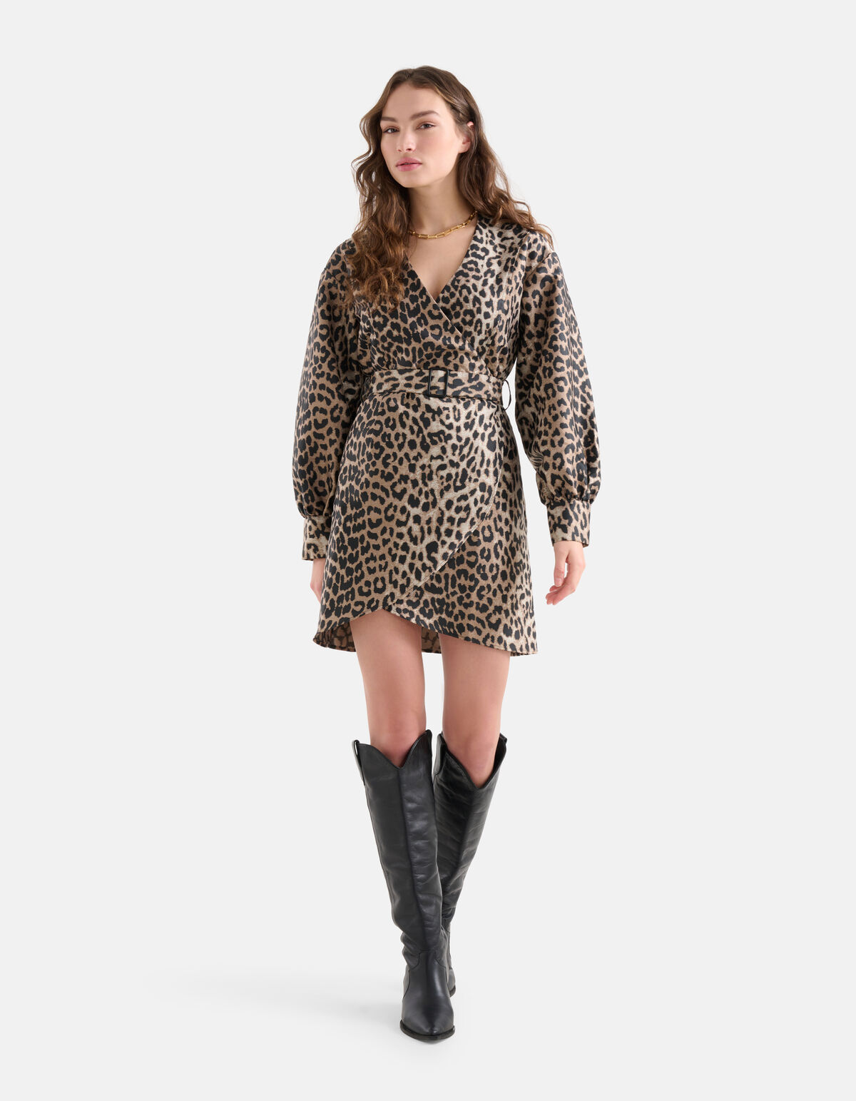 Leopard Jacquard Jurk Bruin SHOEBY WOMEN