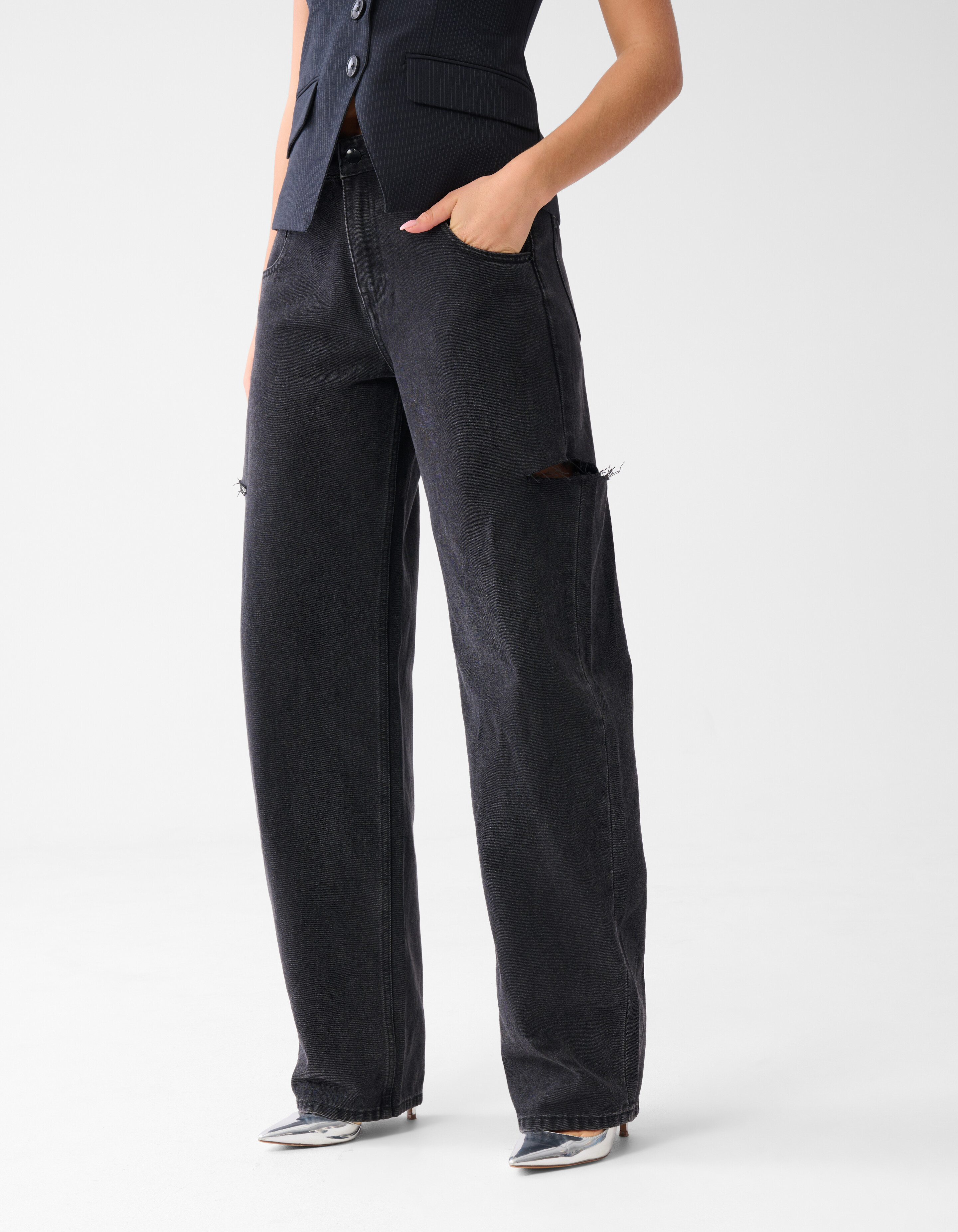 Side Cut Straight Fit Jeans Zwart SHOEBY WOMEN