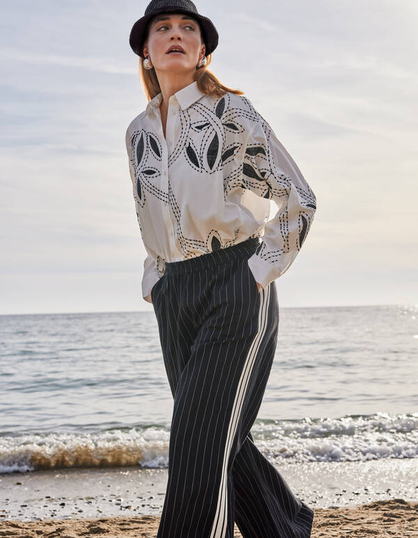Pinstripe Wide Leg Fit Broek Donkergrijs By Mieke SHOEBY WOMEN