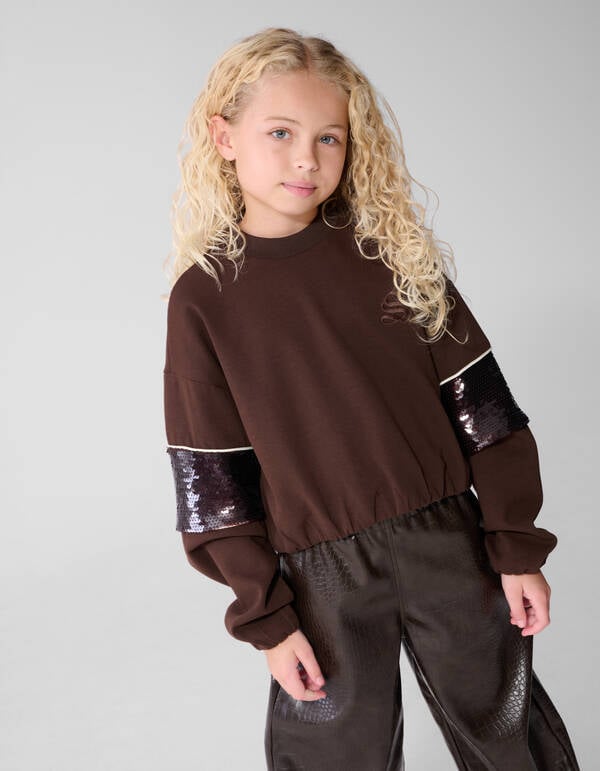 Sporty Pailletten Sweater Bruin SHOEBY GIRLS