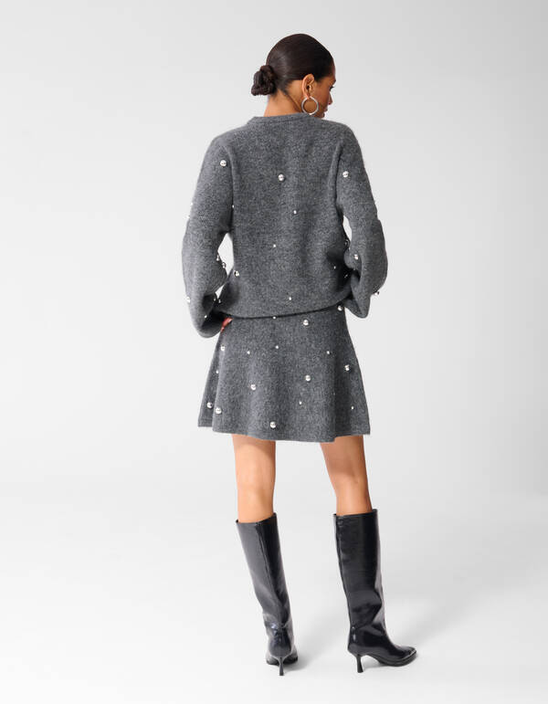Gebreide Studded Mini Rok Grijs SHOEBY WOMEN