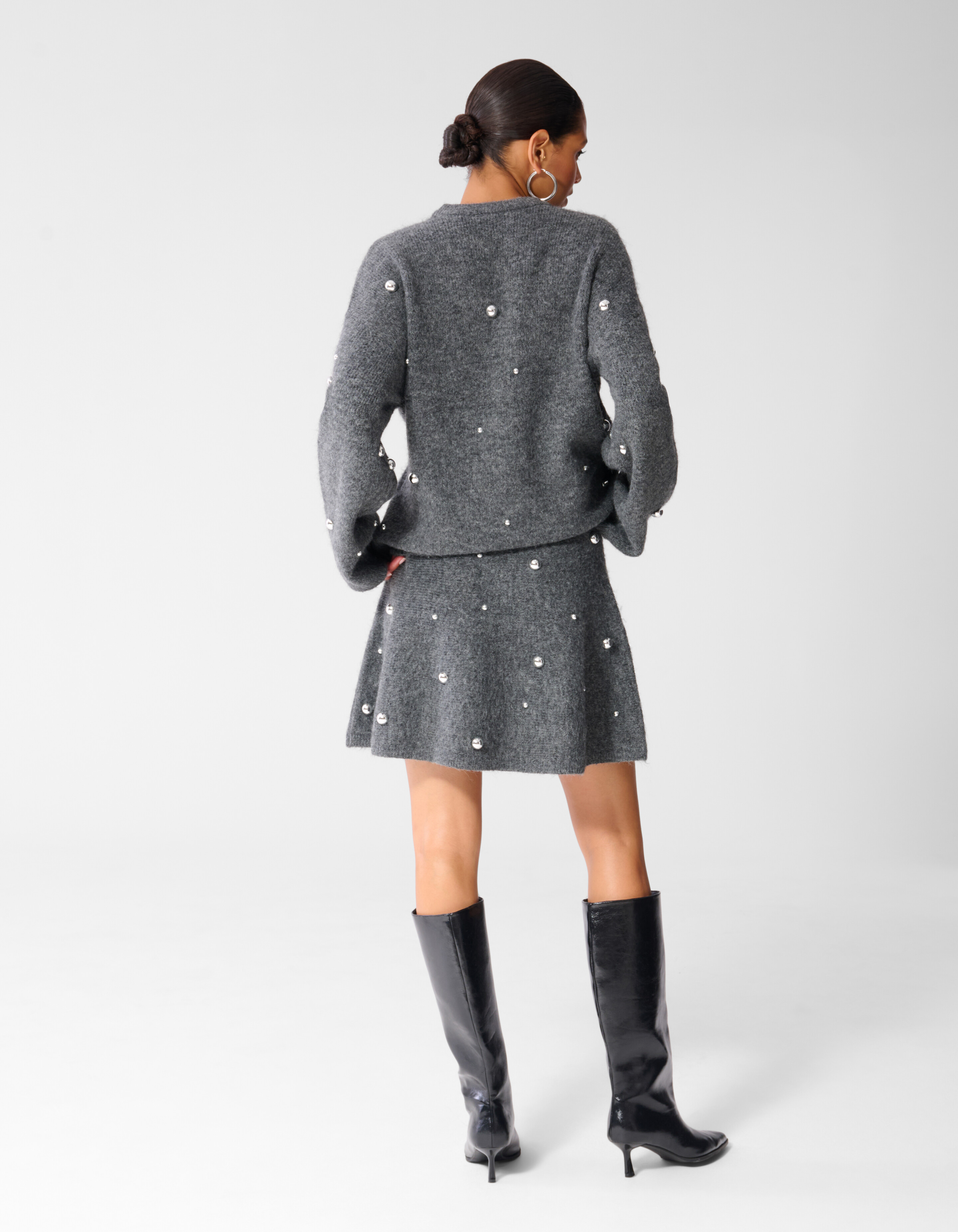 Gebreide Studded Mini Rok Grijs SHOEBY WOMEN