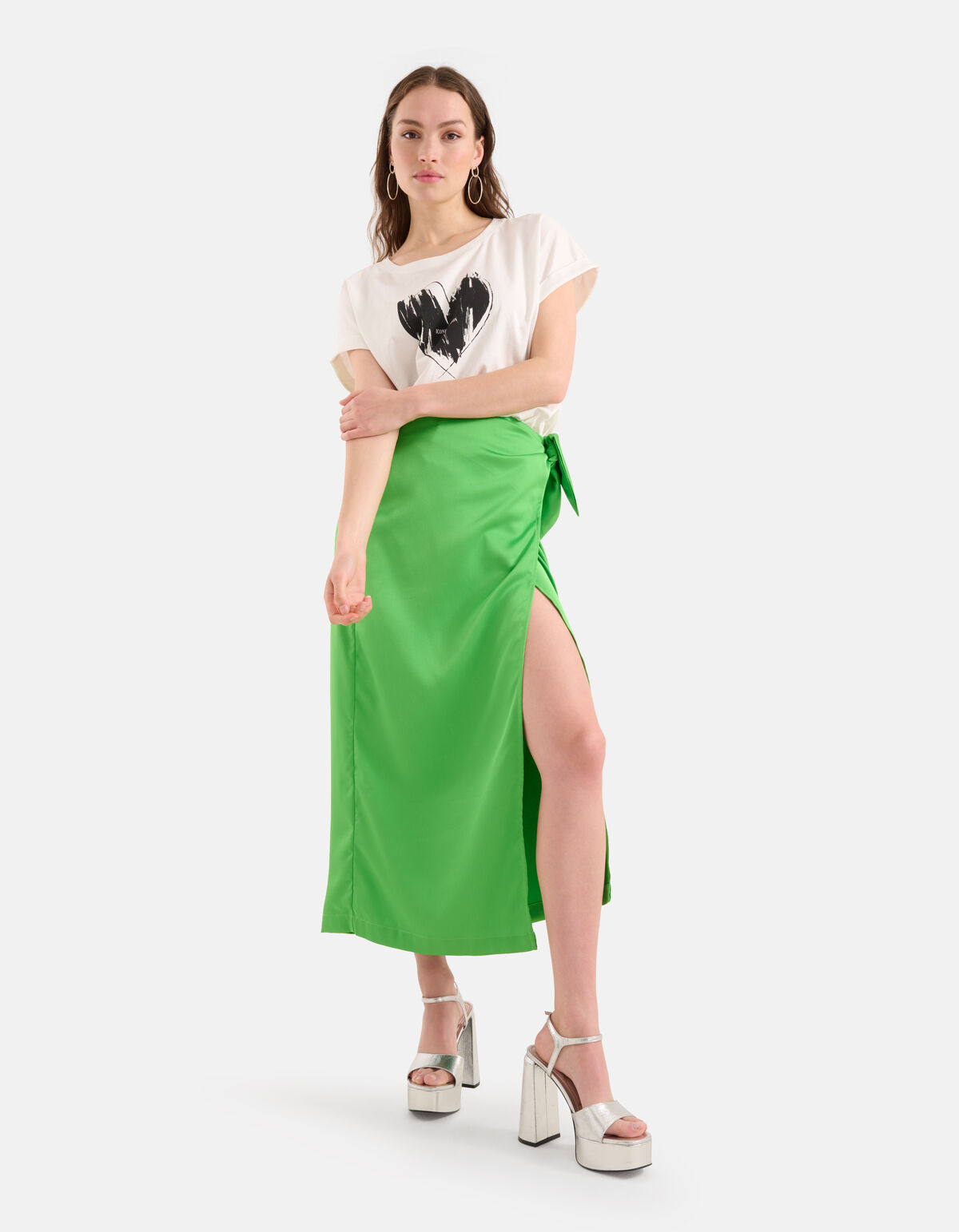 Satijnen Wrap Rok Groen SHOEBY WOMEN