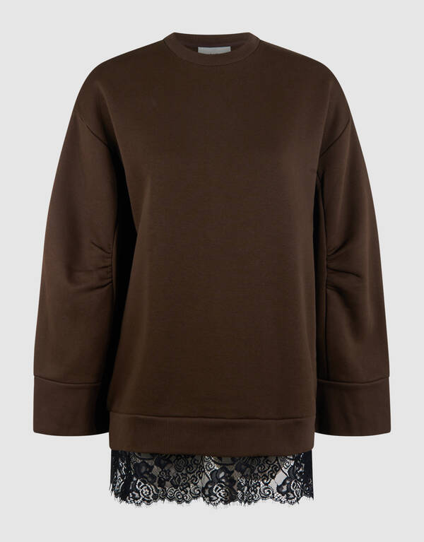 Kanten Oversized Sweater Donkerbruin SHOEBY WOMEN