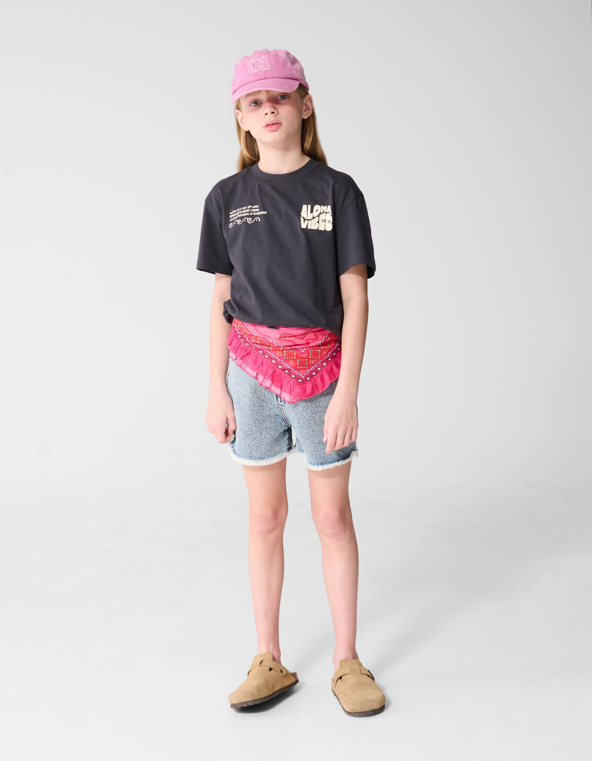 Aloha Vibes Artwork T-shirt Donkergrijs SHOEBY GIRLS