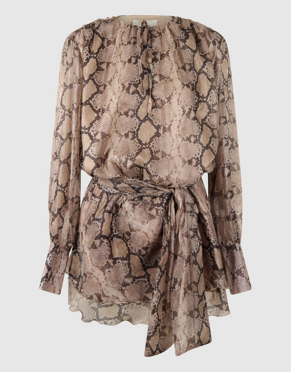 Snake Ruffle Mini Jurk Lichtbruin SHOEBY WOMEN