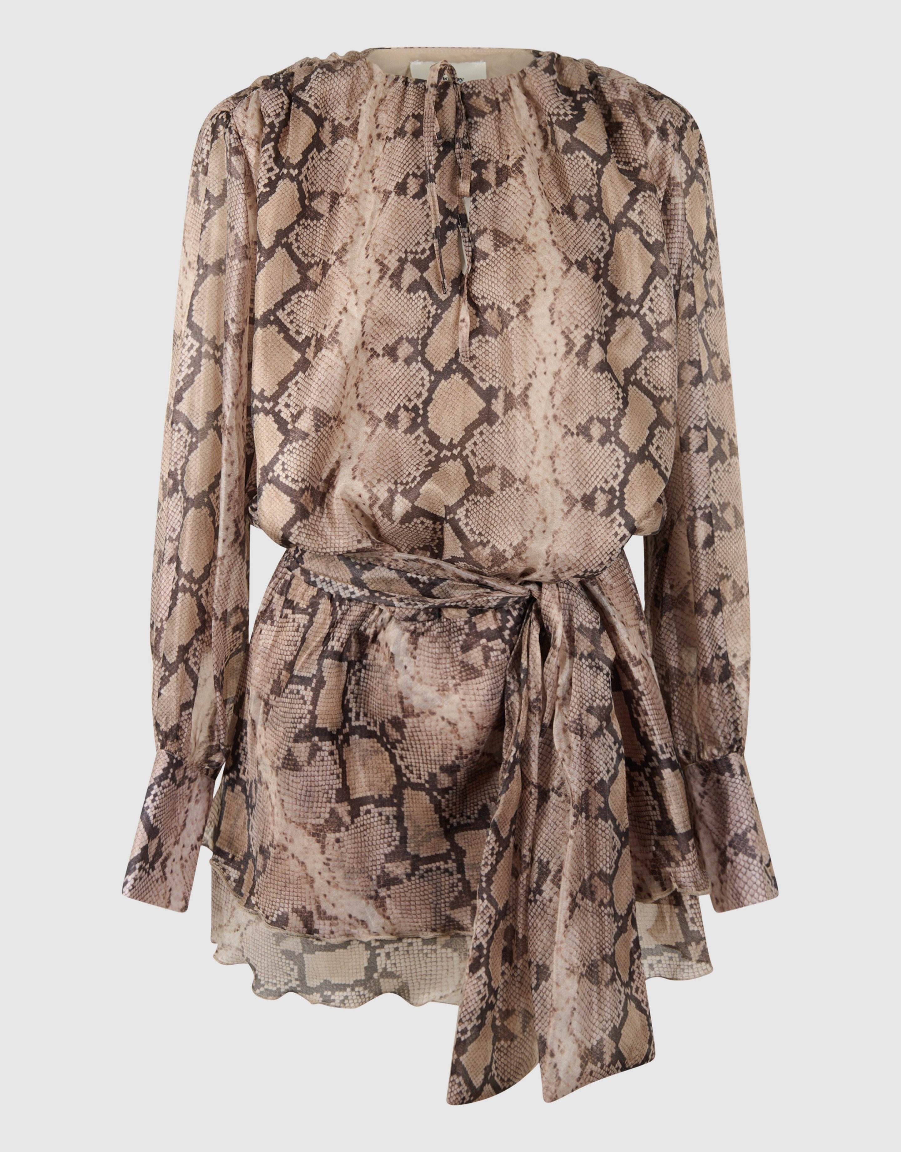 Snake Ruffle Mini Jurk Lichtbruin SHOEBY WOMEN