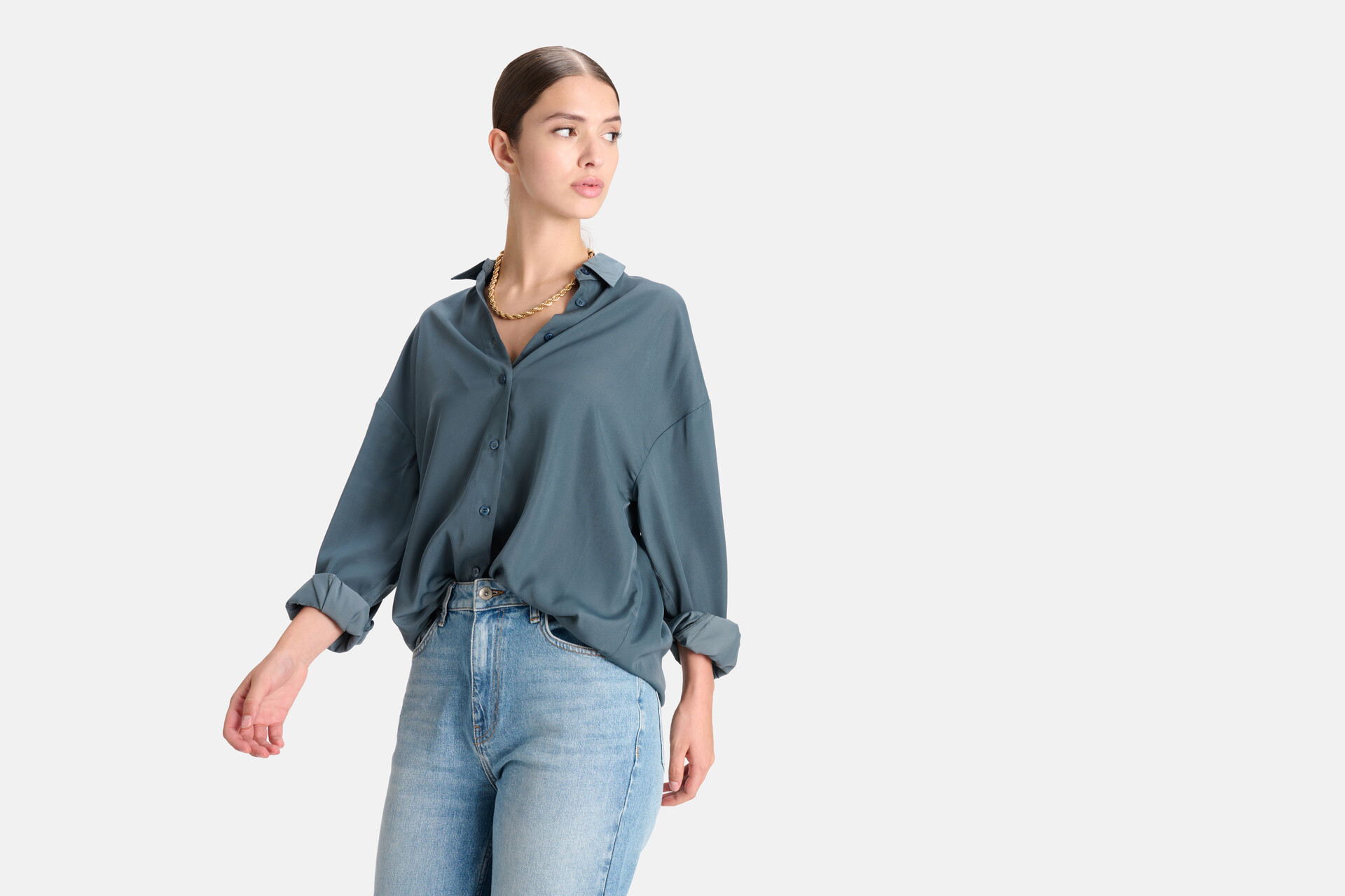 Satijnen Blouse Petrol SHOEBY WOMEN