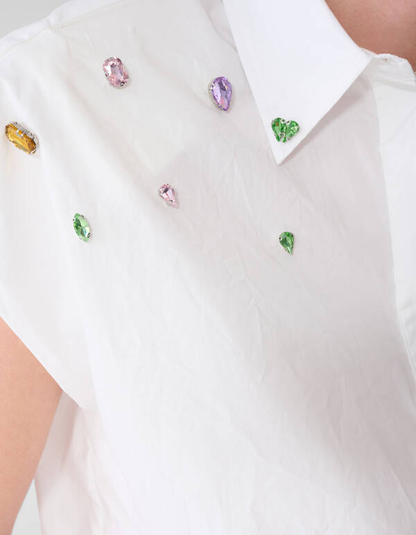 Strass Poplin Blouse Wit SHOEBY WOMEN
