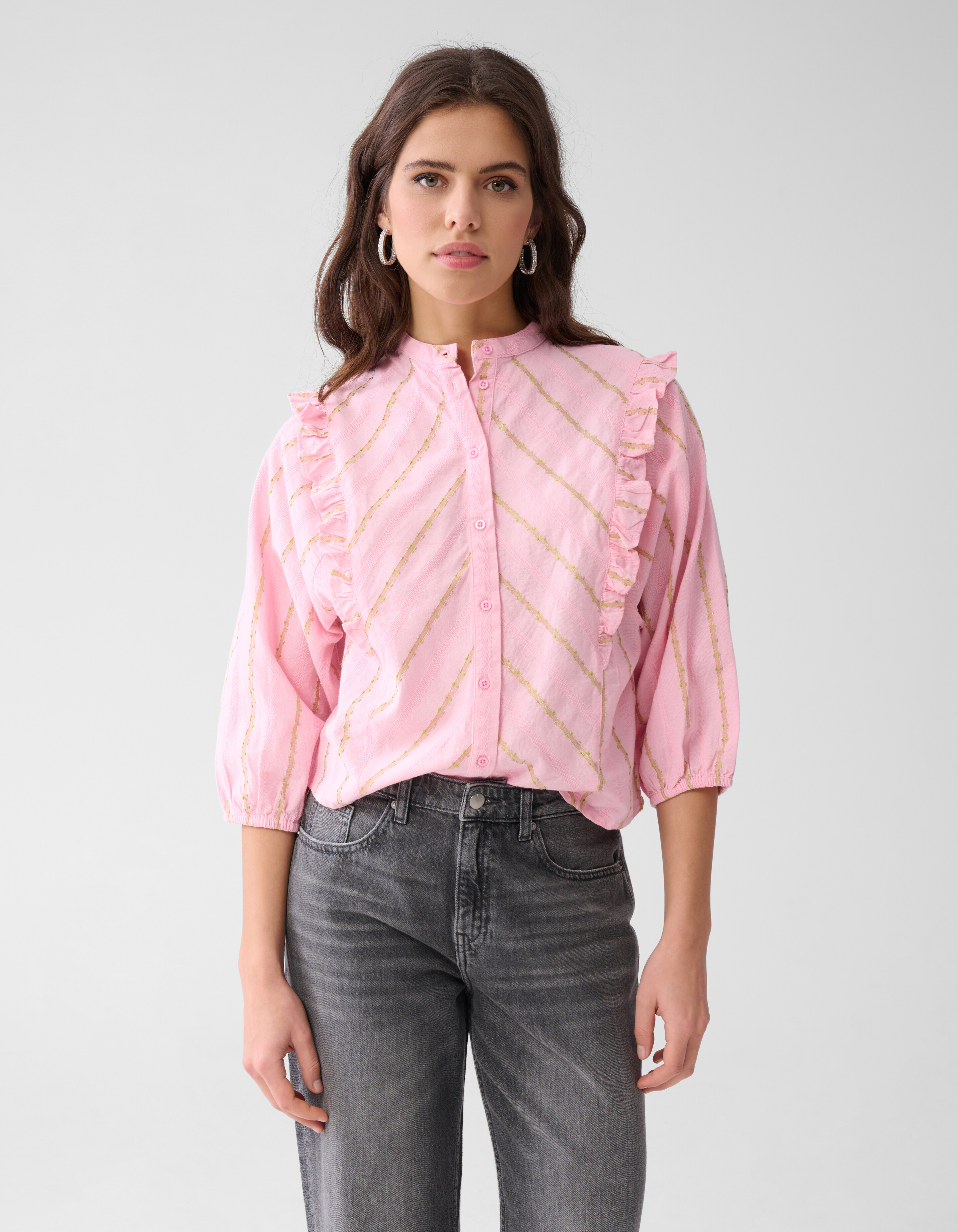 Jacquard Ruffle Blouse Roze SHOEBY WOMEN